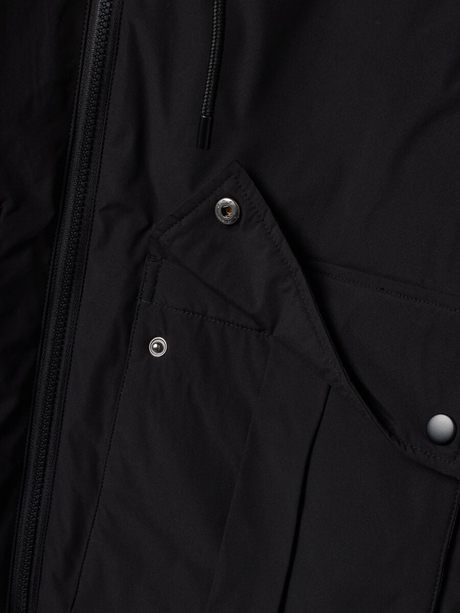 Black padded hooded jacket with zip, oversized fit_1