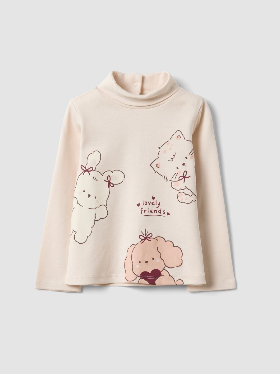 Beige pure organic cotton crew-neck top_0