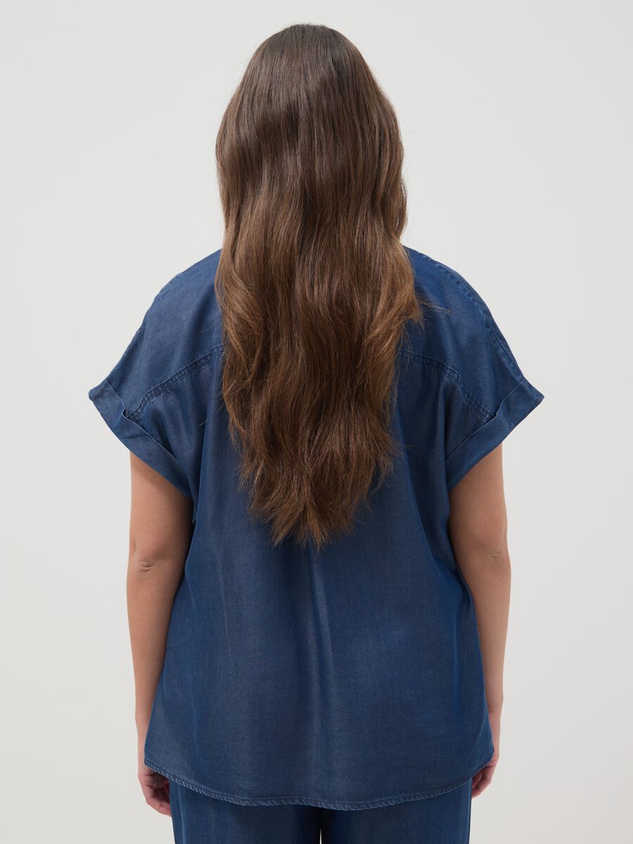 Blaue Regular Fit Hemd aus reinem Lyocell mit Stehkragen_3