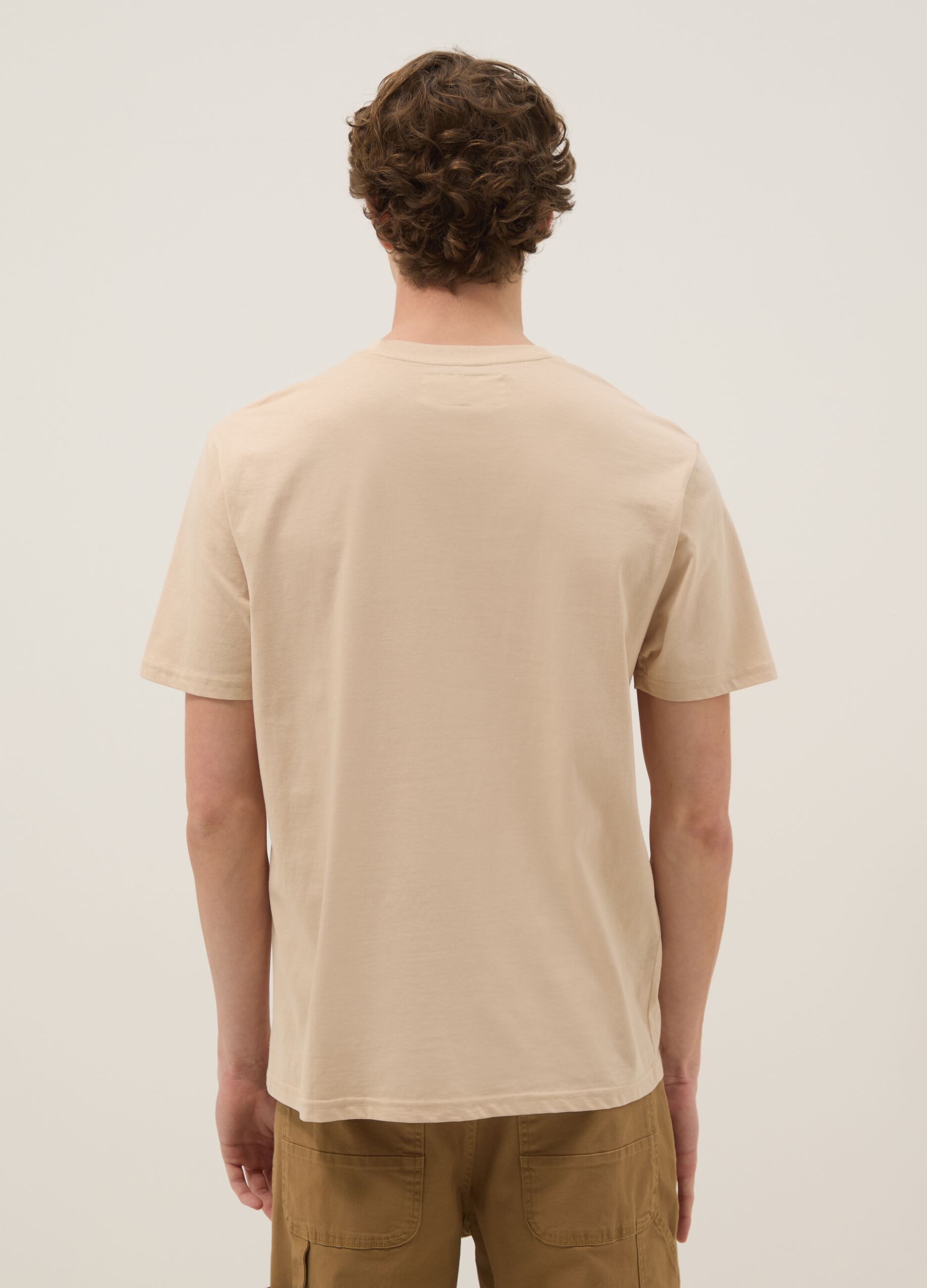 Beige pure cotton regular fit T-shirt with print