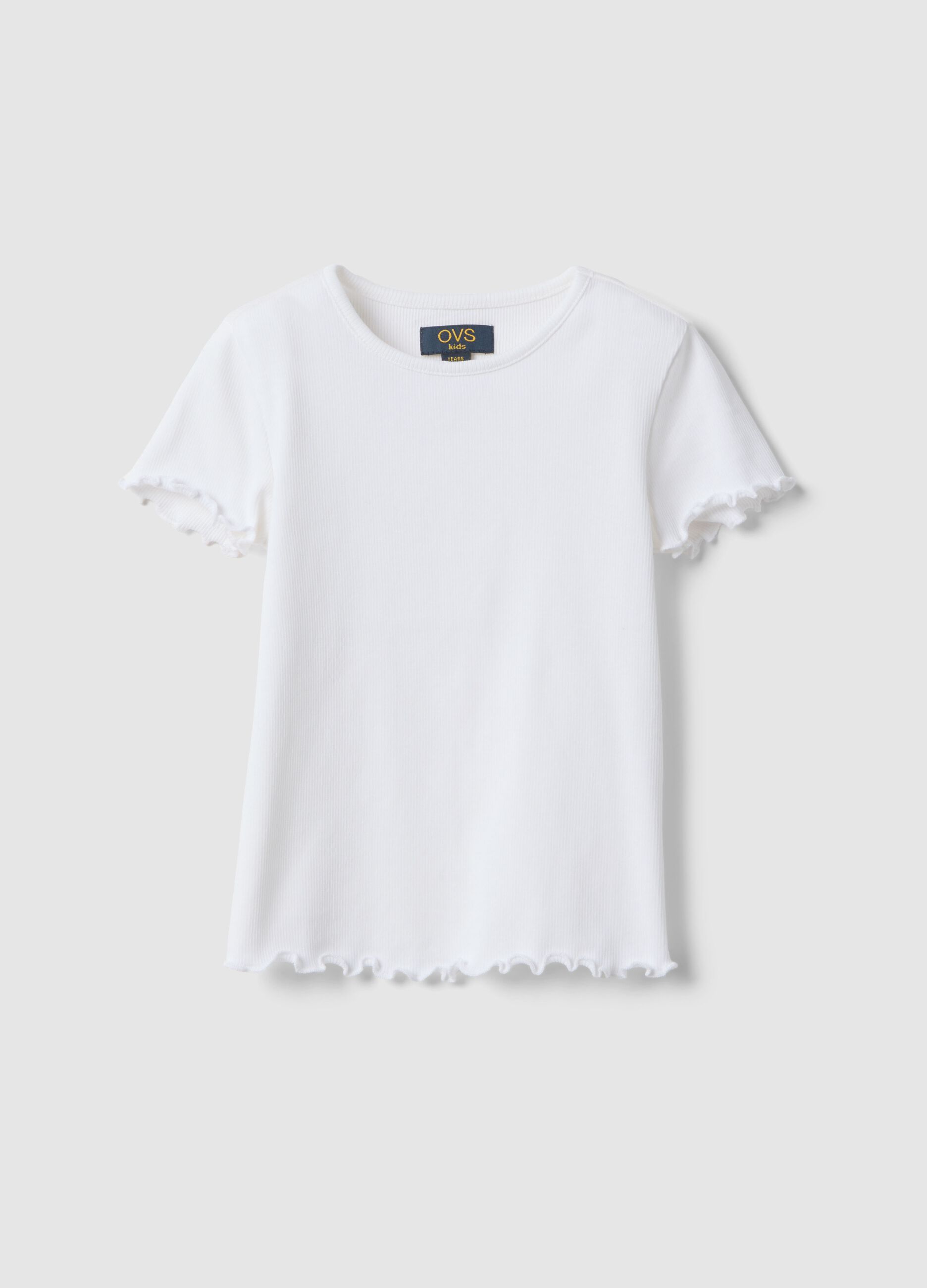 Girls' white stretch cotton t-shirt regular fit