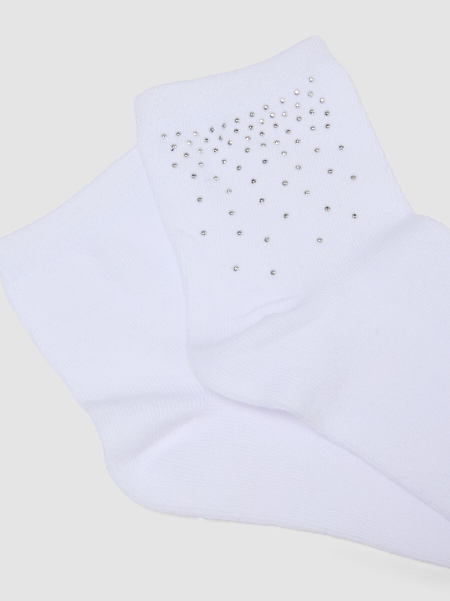 Calzini bianchi in cotone organico elasticizzato con strass_1