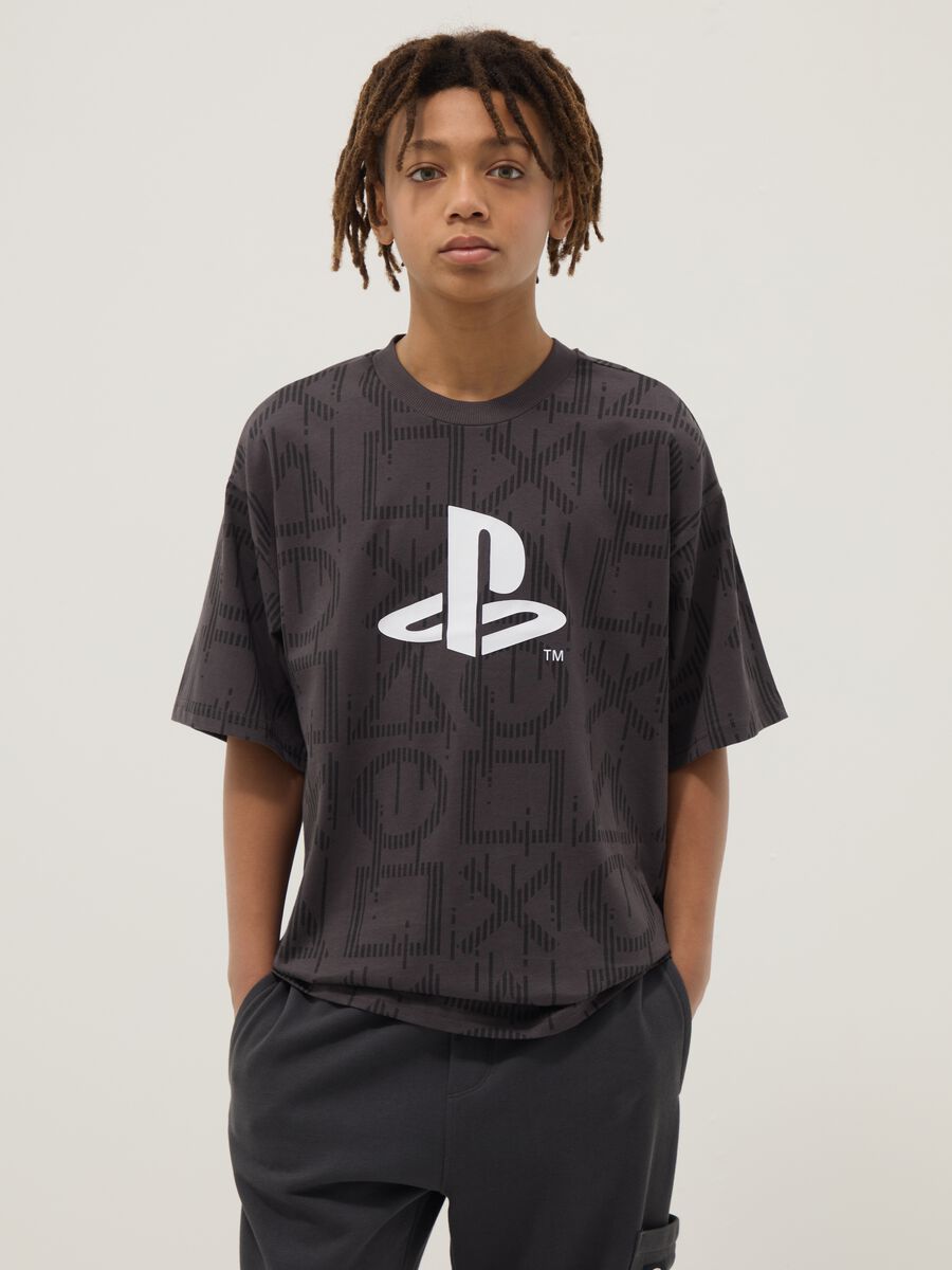 Boys' oversized fit grey pure cotton t-shirt with print_0
