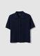 Cardigan blu in misto lana con colletto polo regular fit_4