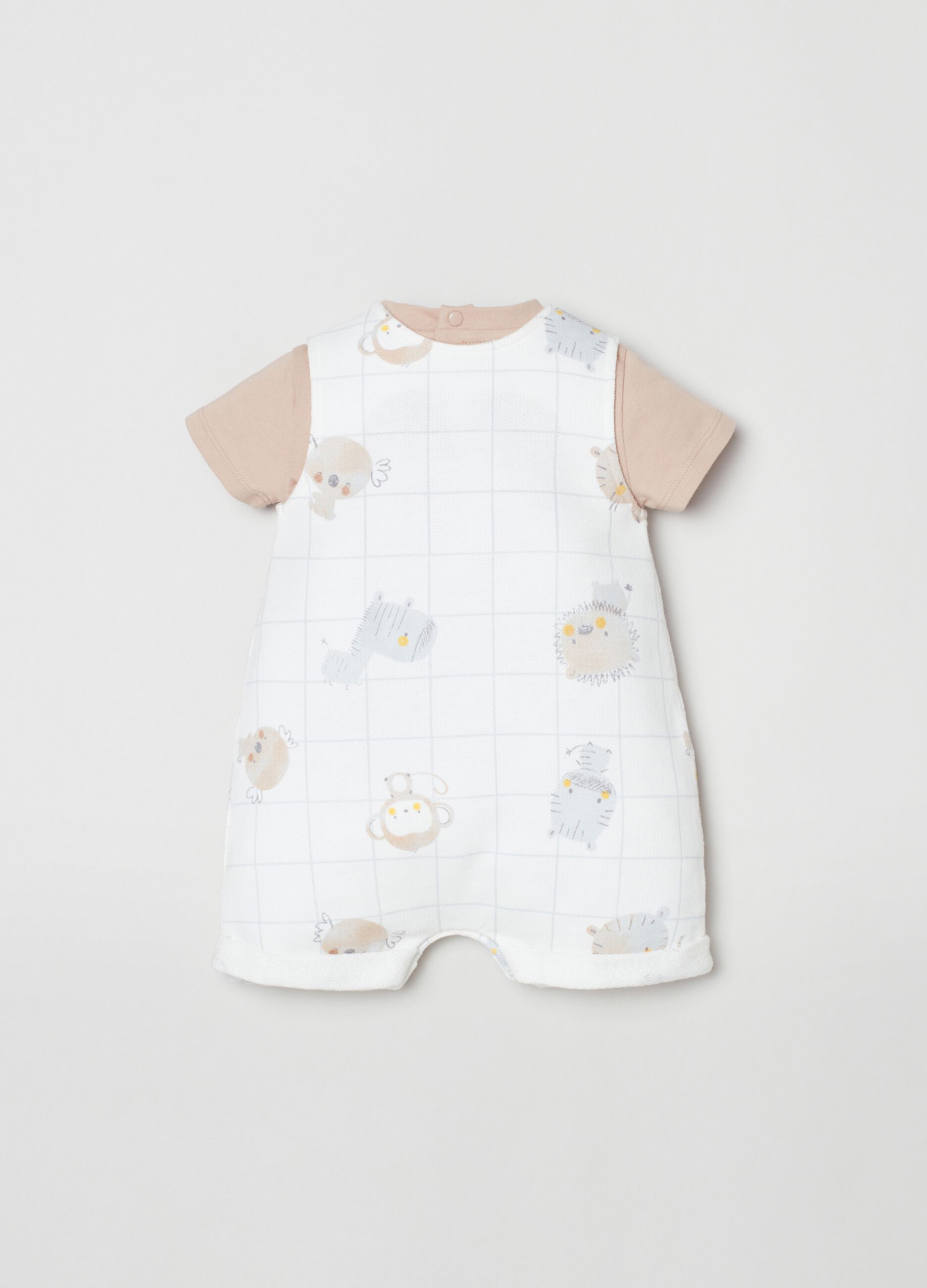 T-shirt and dungarees set with print