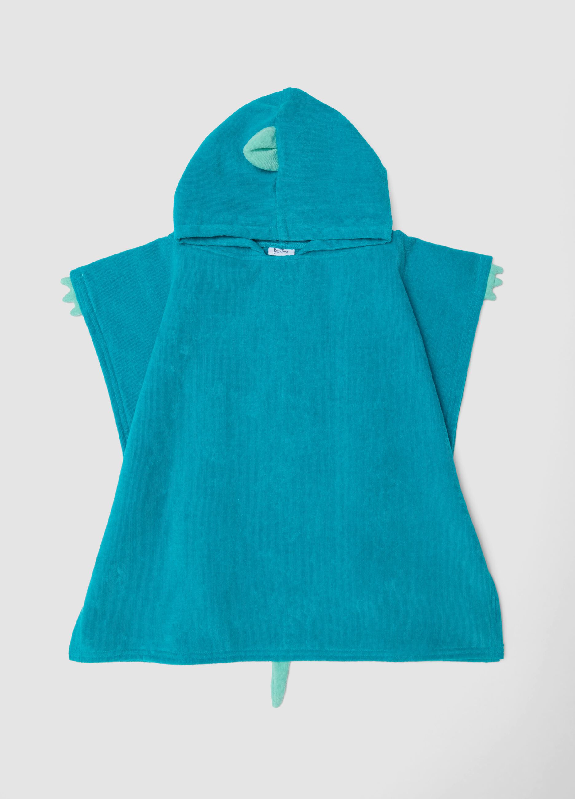 Blue organic cotton hooded poncho