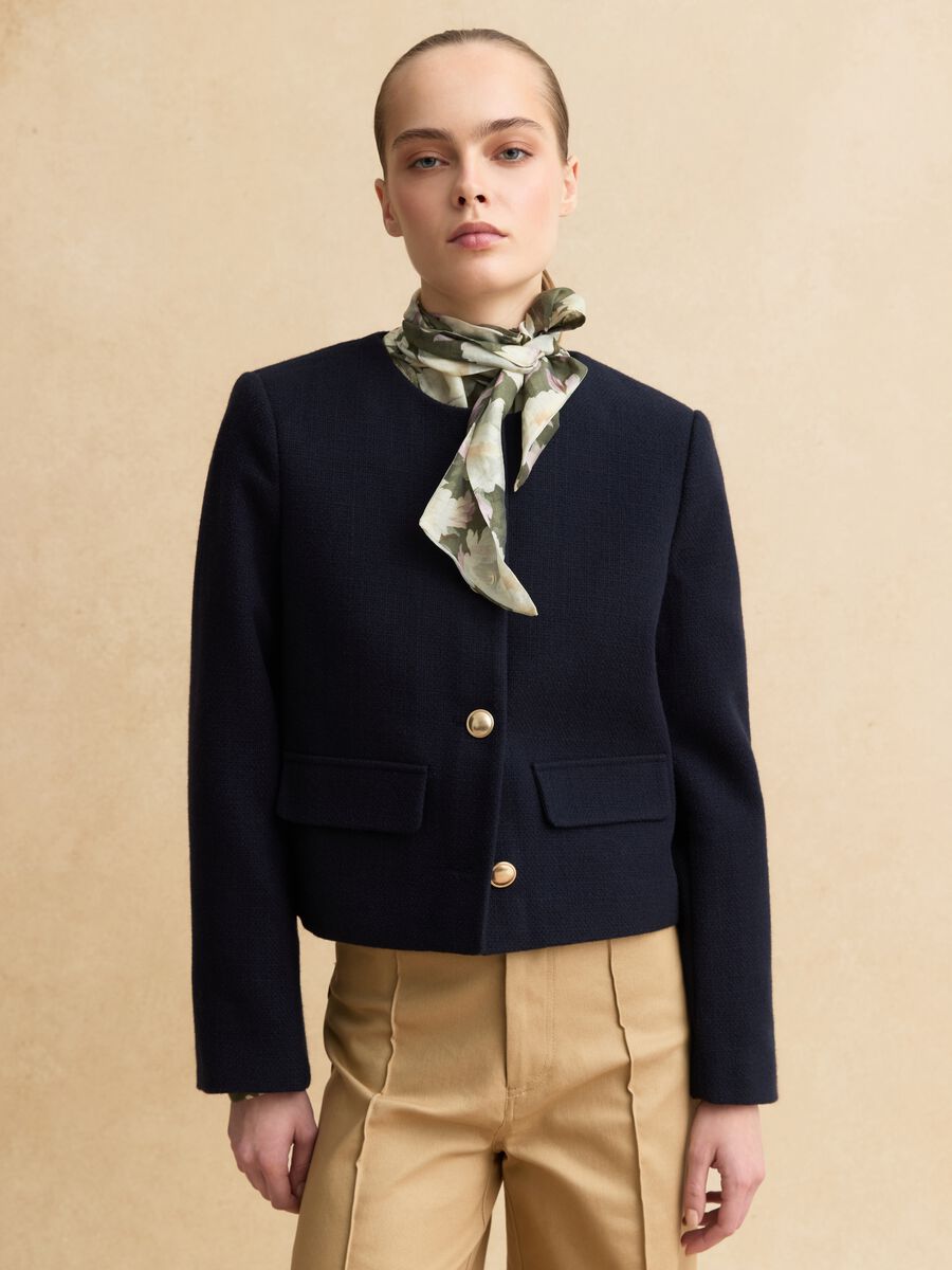 Blue viscose blend blazer in regular fit with gold buttons_0