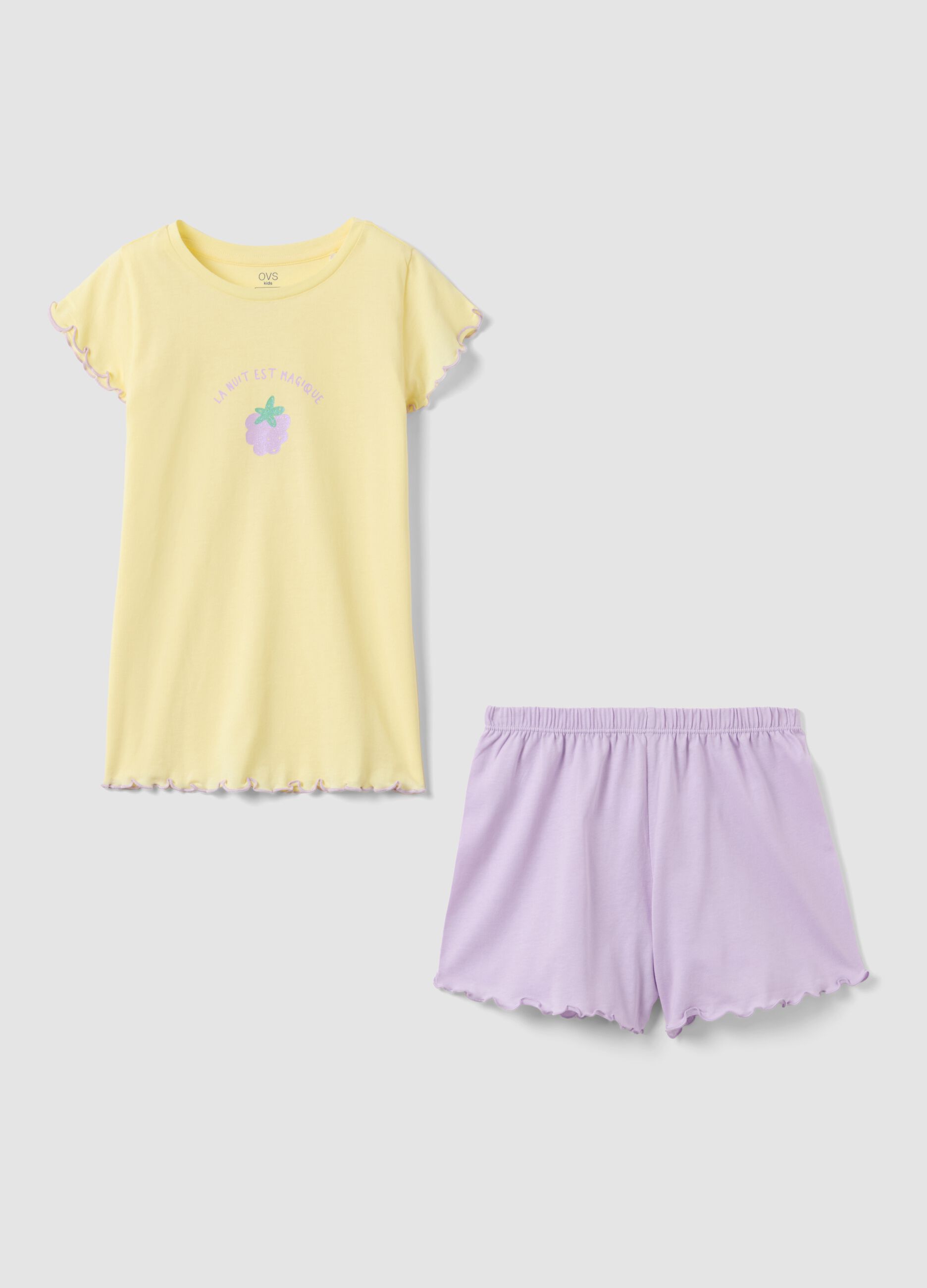 Girls' regular fit multi-coloured pure cotton short pyjamas