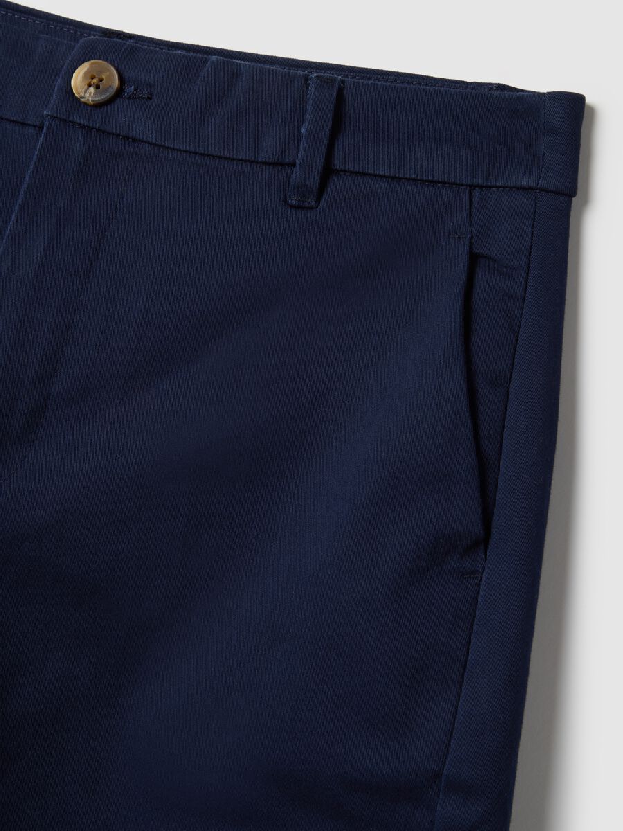 Blue Stretch Cotton Regular Fit Chino Trousers_5