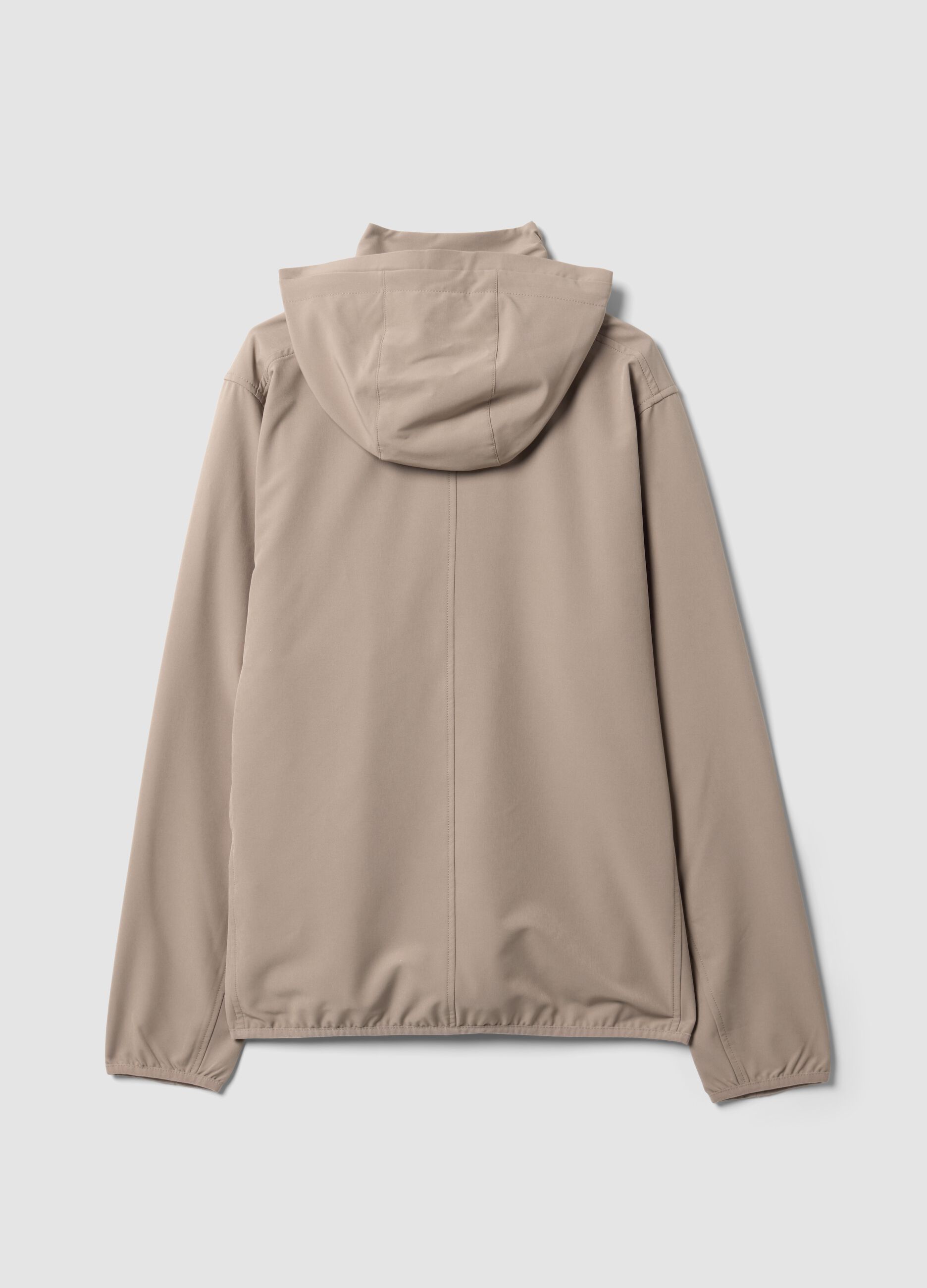 Beige hooded jacket in stretch fabric, regular fit