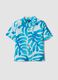 Blue and white pure cotton shirt with tropical print_0