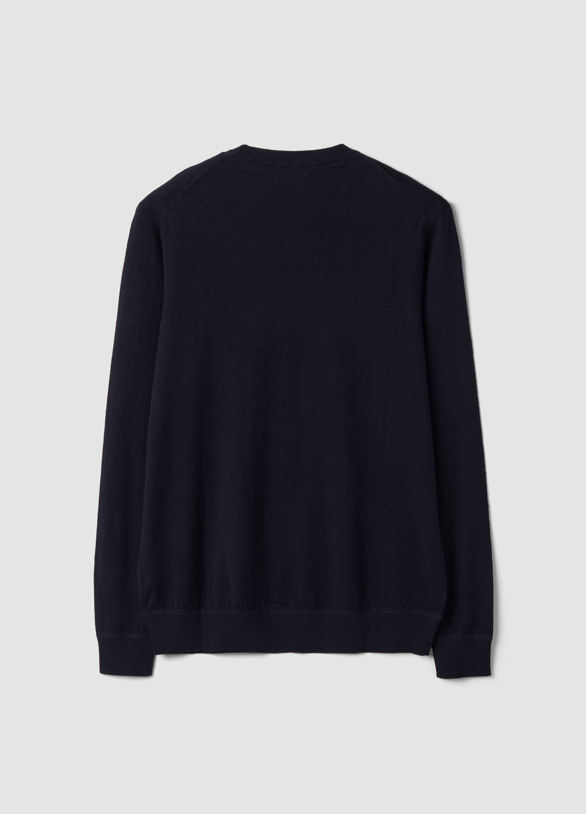 Maglia blu in misto cotone e cashmere girocollo