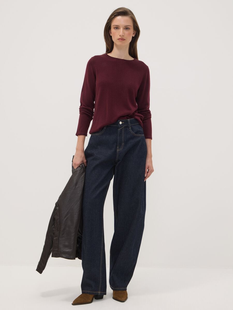 Purple long-sleeved crew-neck top_1
