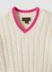 White pure cotton cable-knit V-neck jumper for girls_5