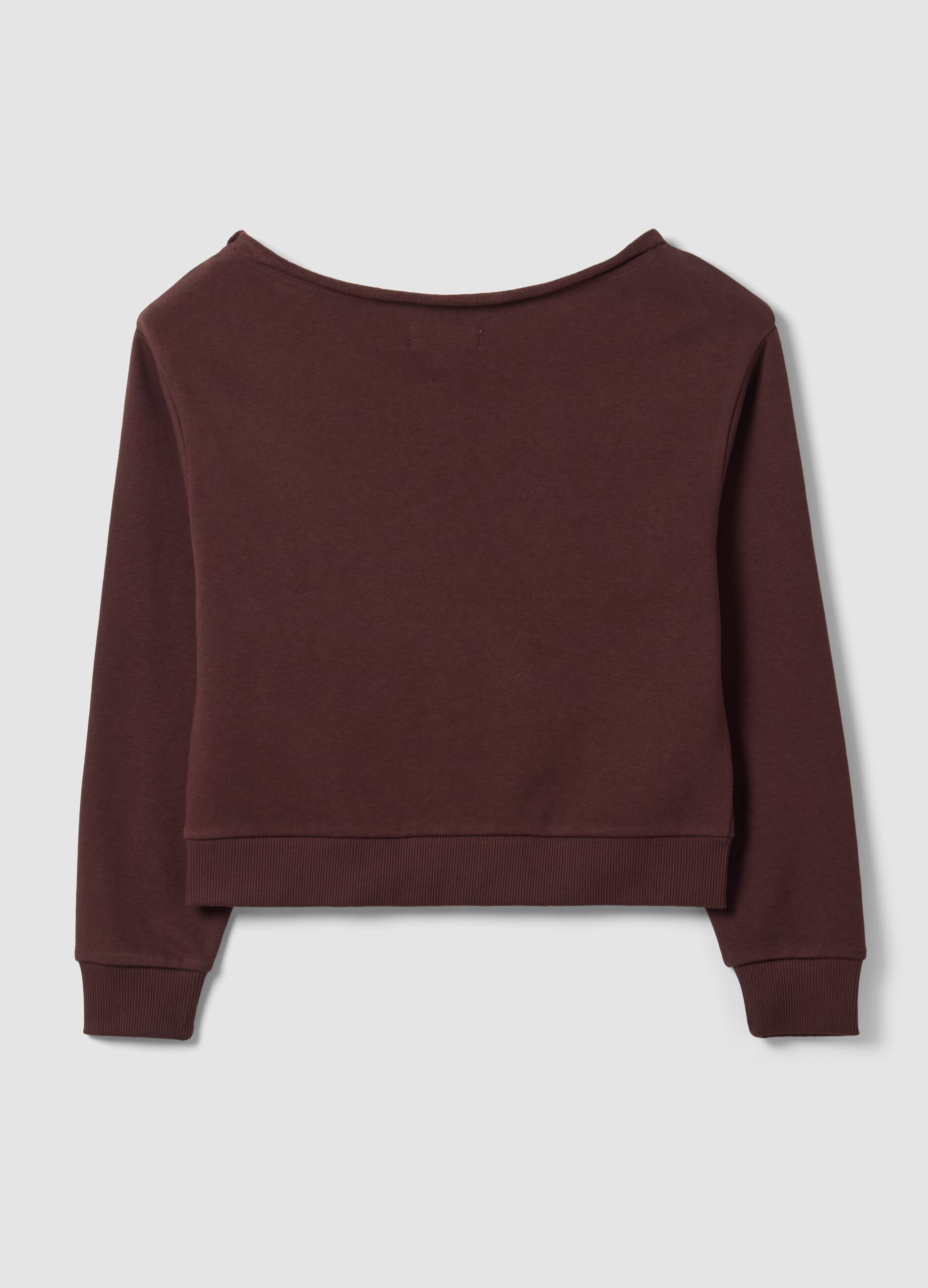 Felpa marrone in misto cotone con scollo ampio regular fit