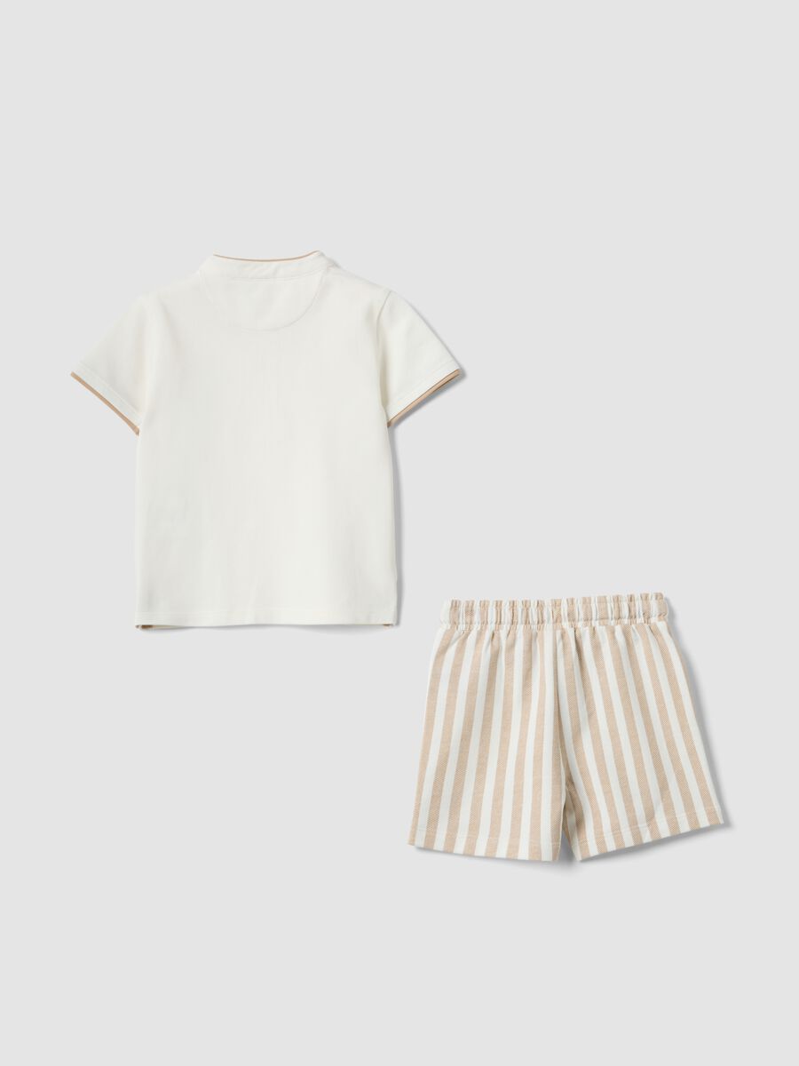 White stretch cotton set with polo shirt and shorts_1