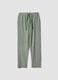 Green pure cotton striped regular-fit trousers_0