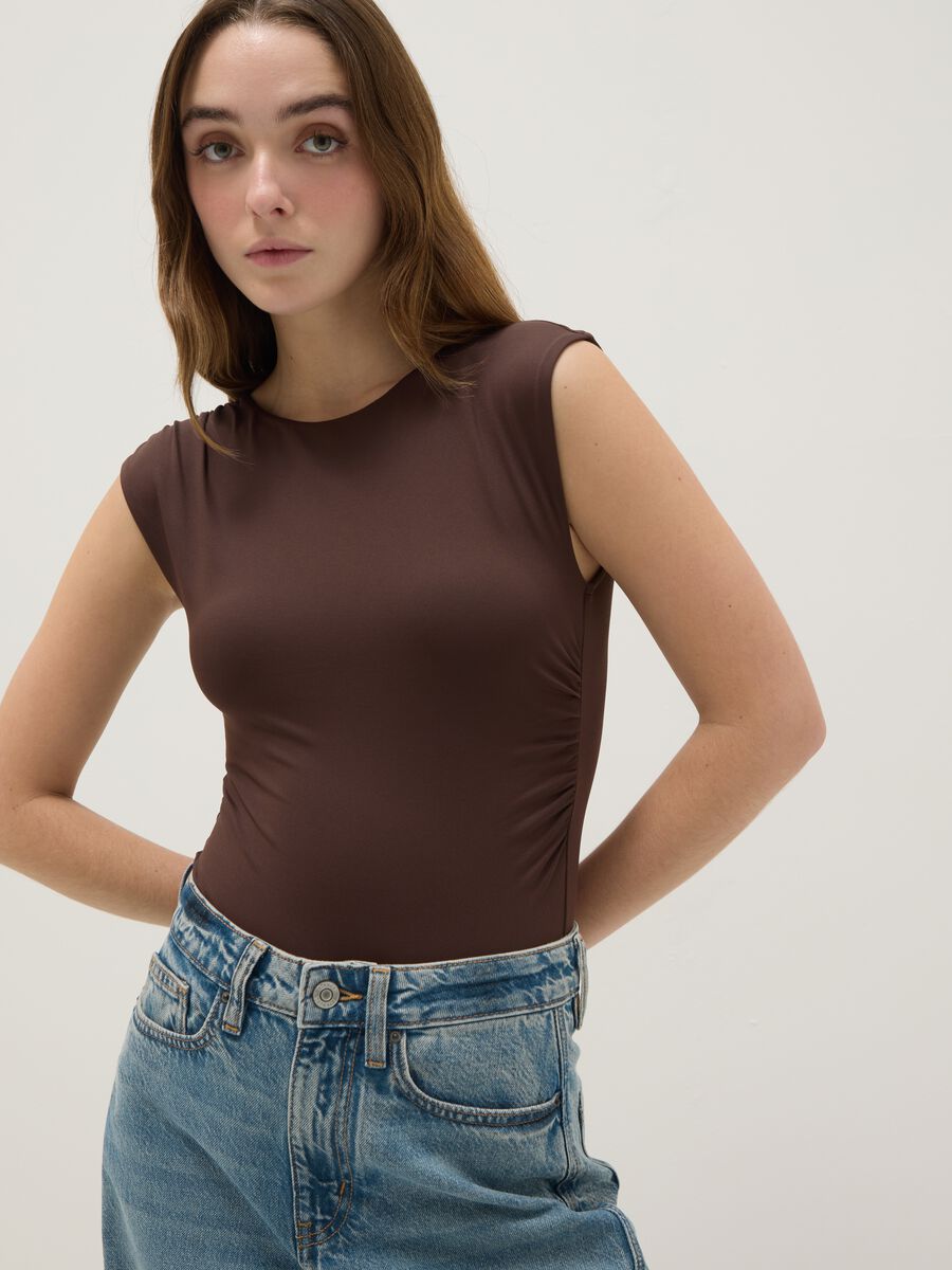 Brown stretch fabric bodysuit regular fit_3