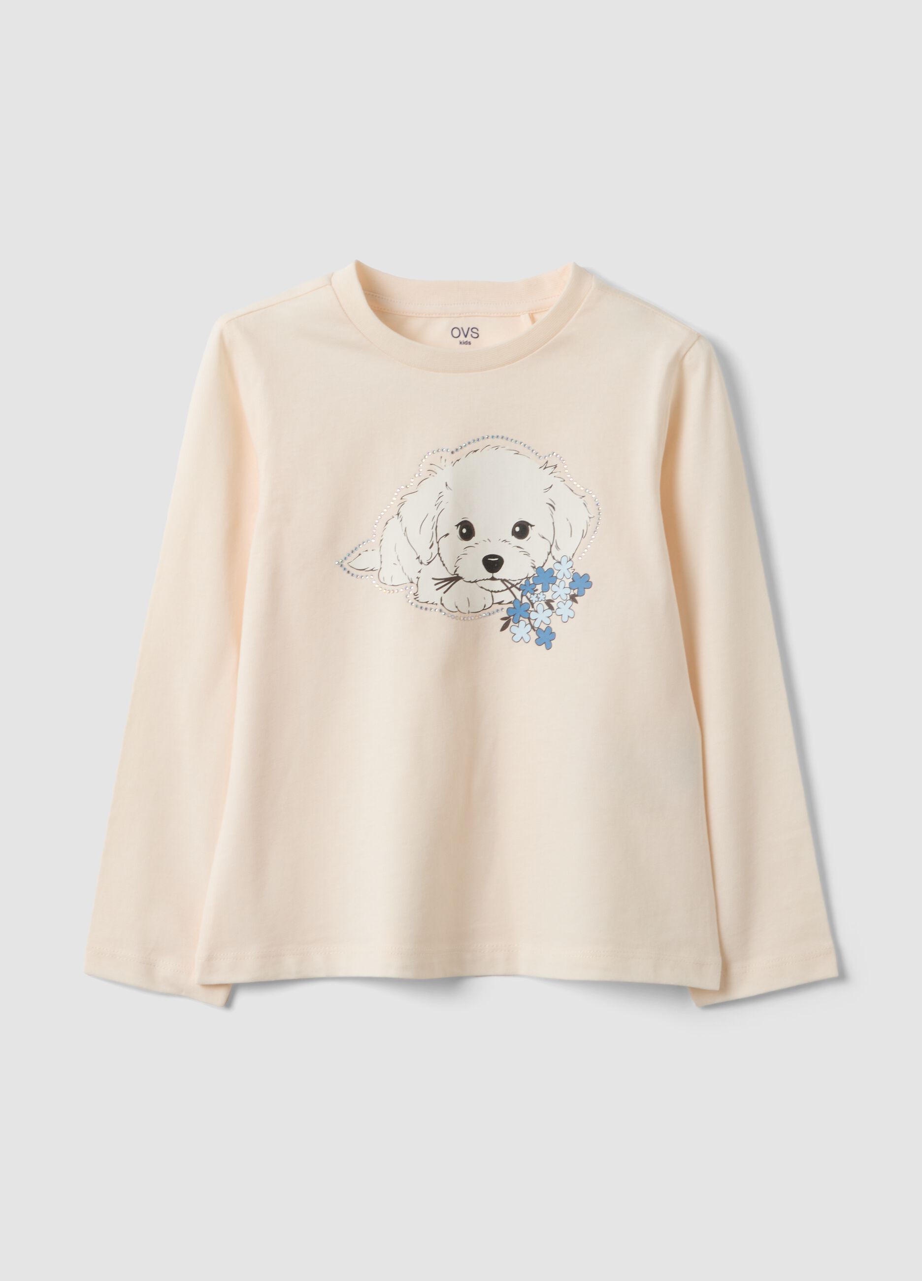 Beige organic cotton crew-neck T-shirt