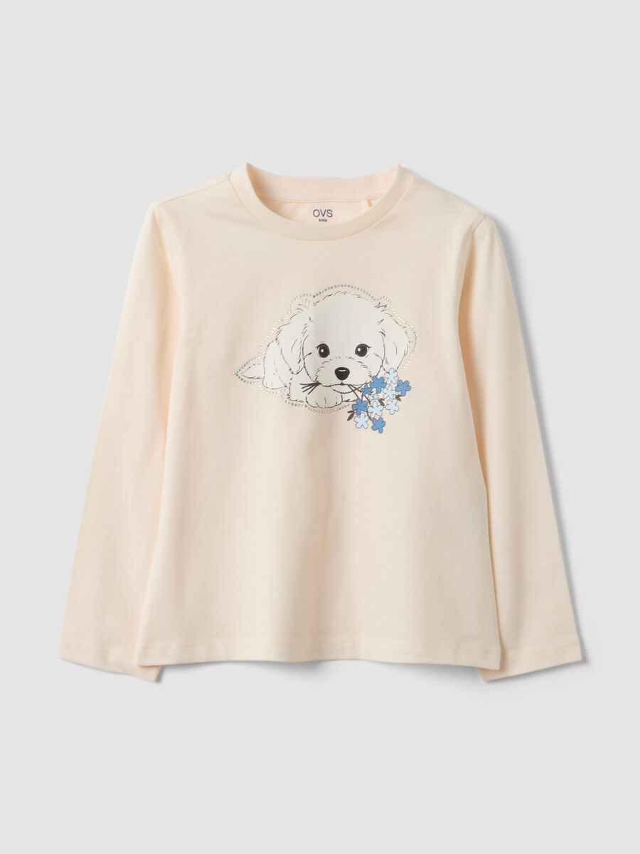 T-shirt beige in puro cotone organico con girocollo_0