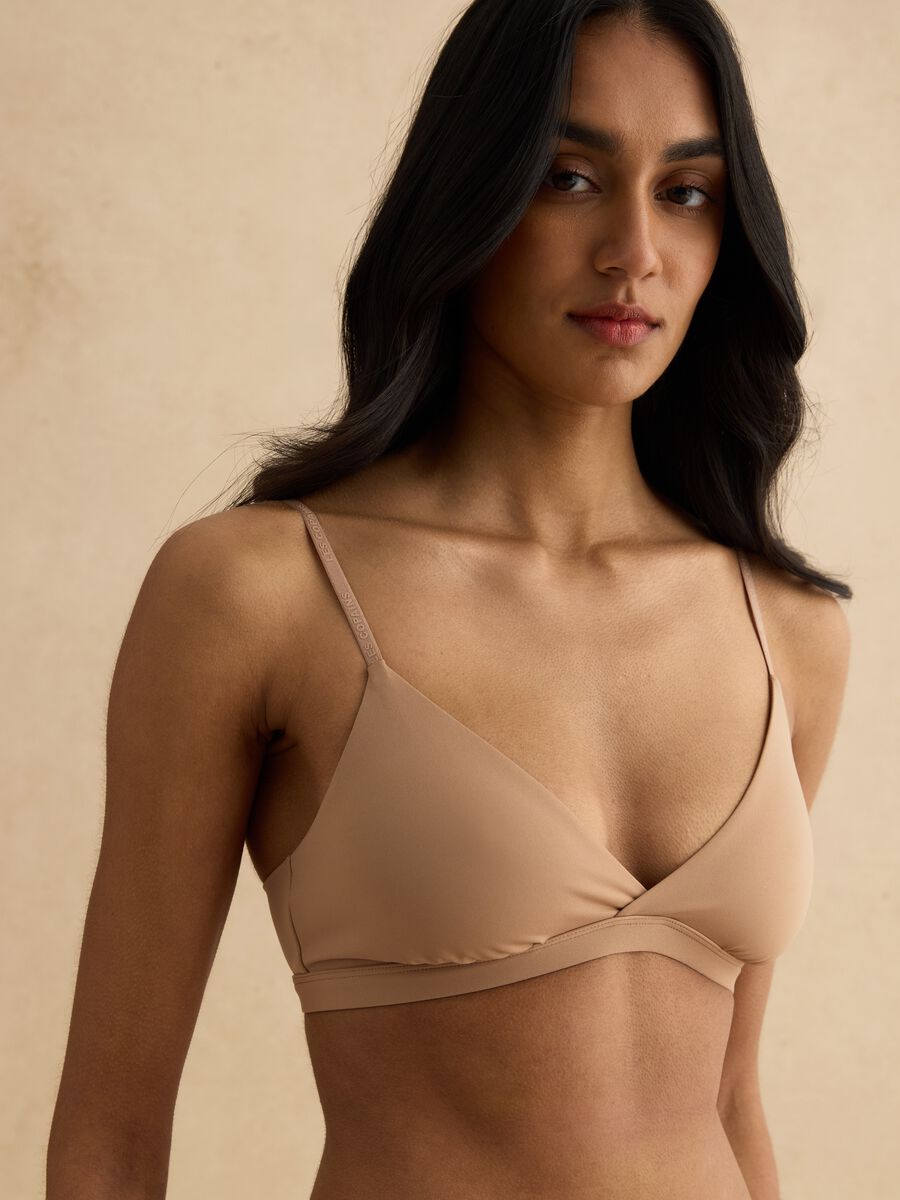 Beige microfibre triangle bra_0