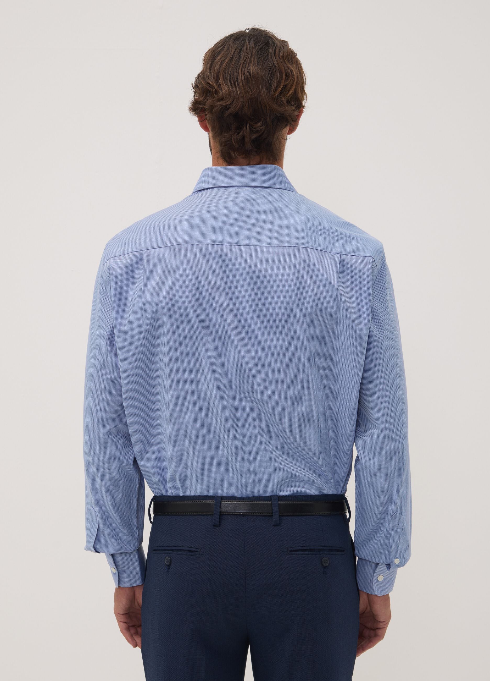 Air force blue lyocell-blend regular fit easy-iron shirt