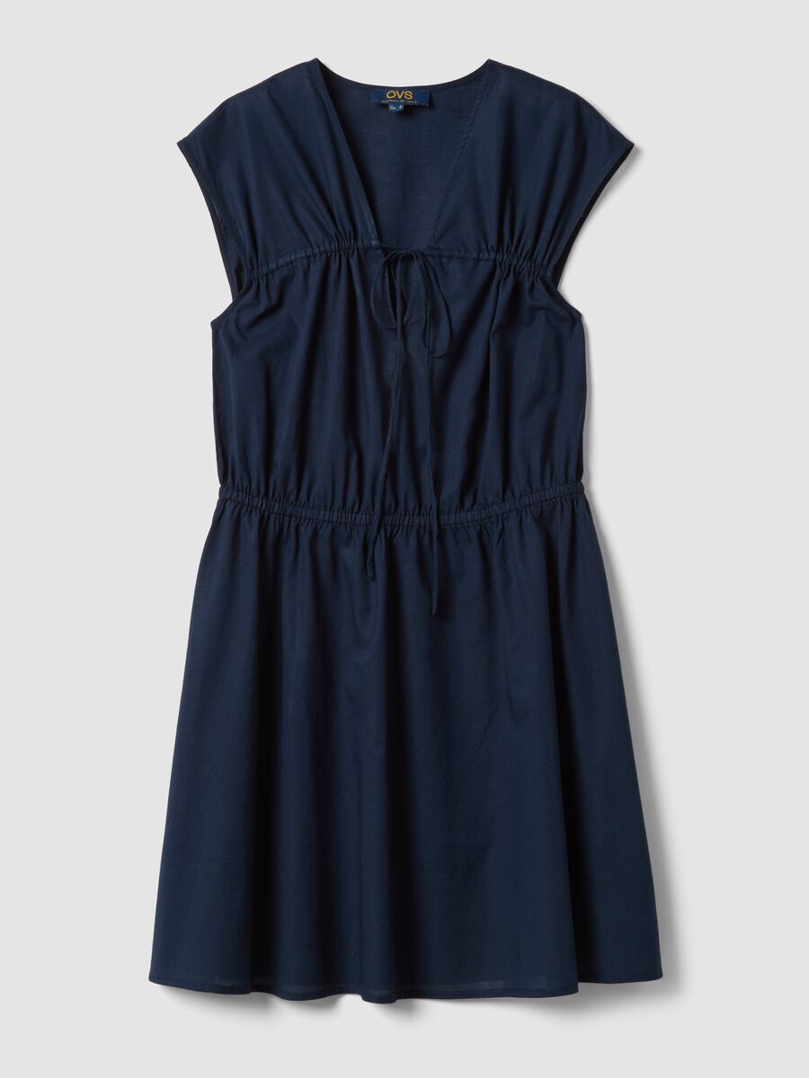 Blue pure cotton V-neck dress_4