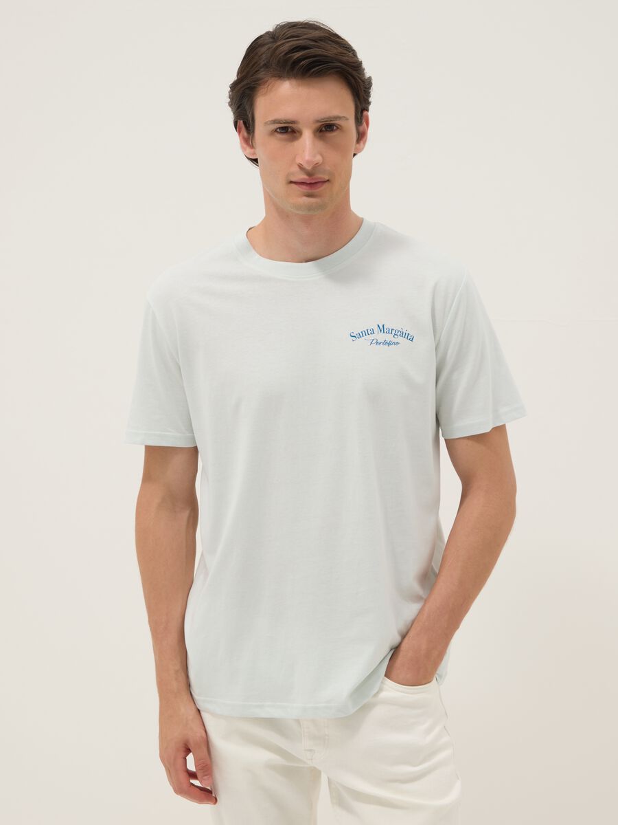 Blaues T-Shirt mit Schriftzug aus reiner Baumwolle, Regular Fit_0