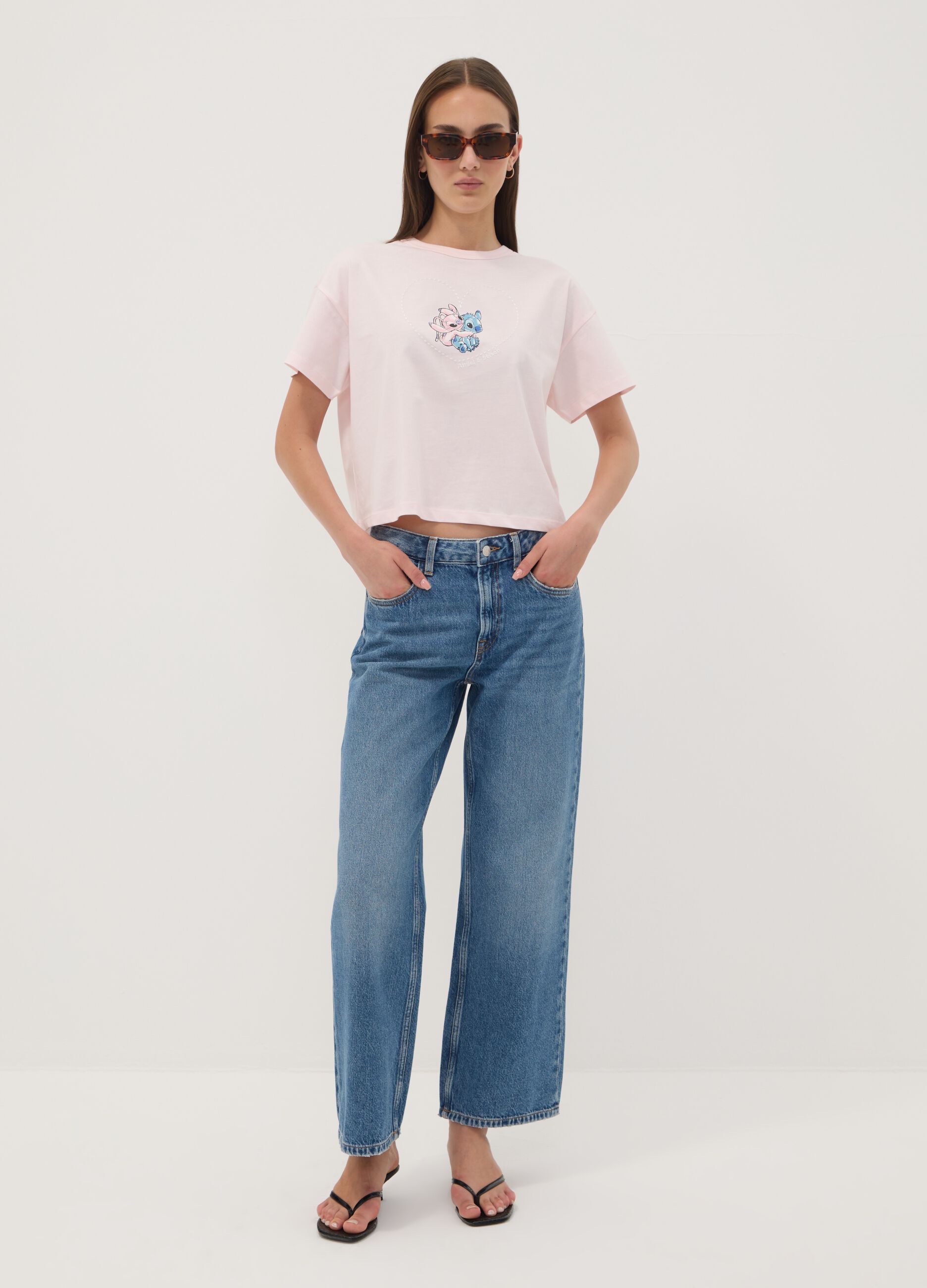 Pink pure cotton Lilo & Stitch print T-shirt, regular fit