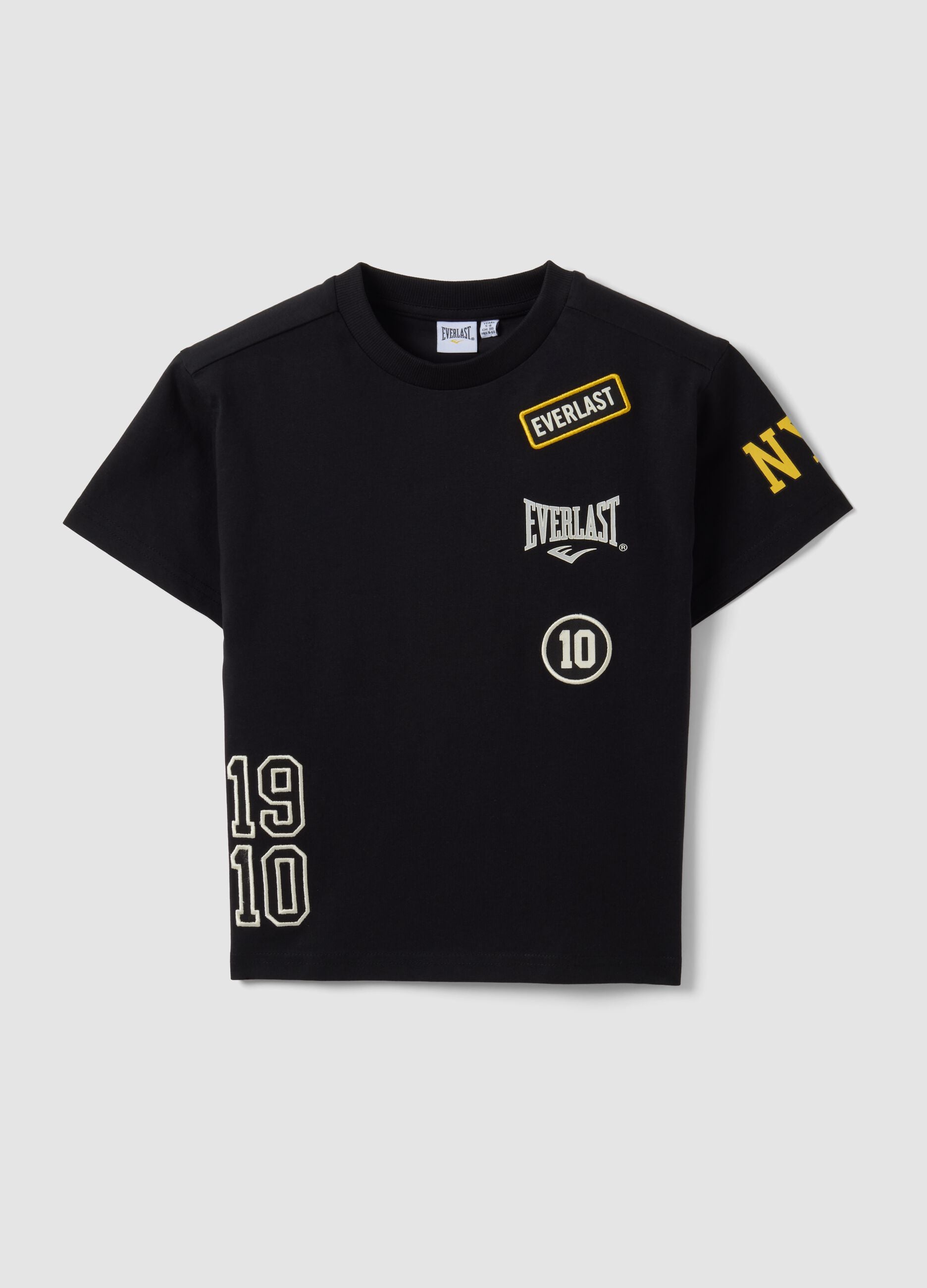 T-shirt nera in puro cotone con stampe all over per bambino
