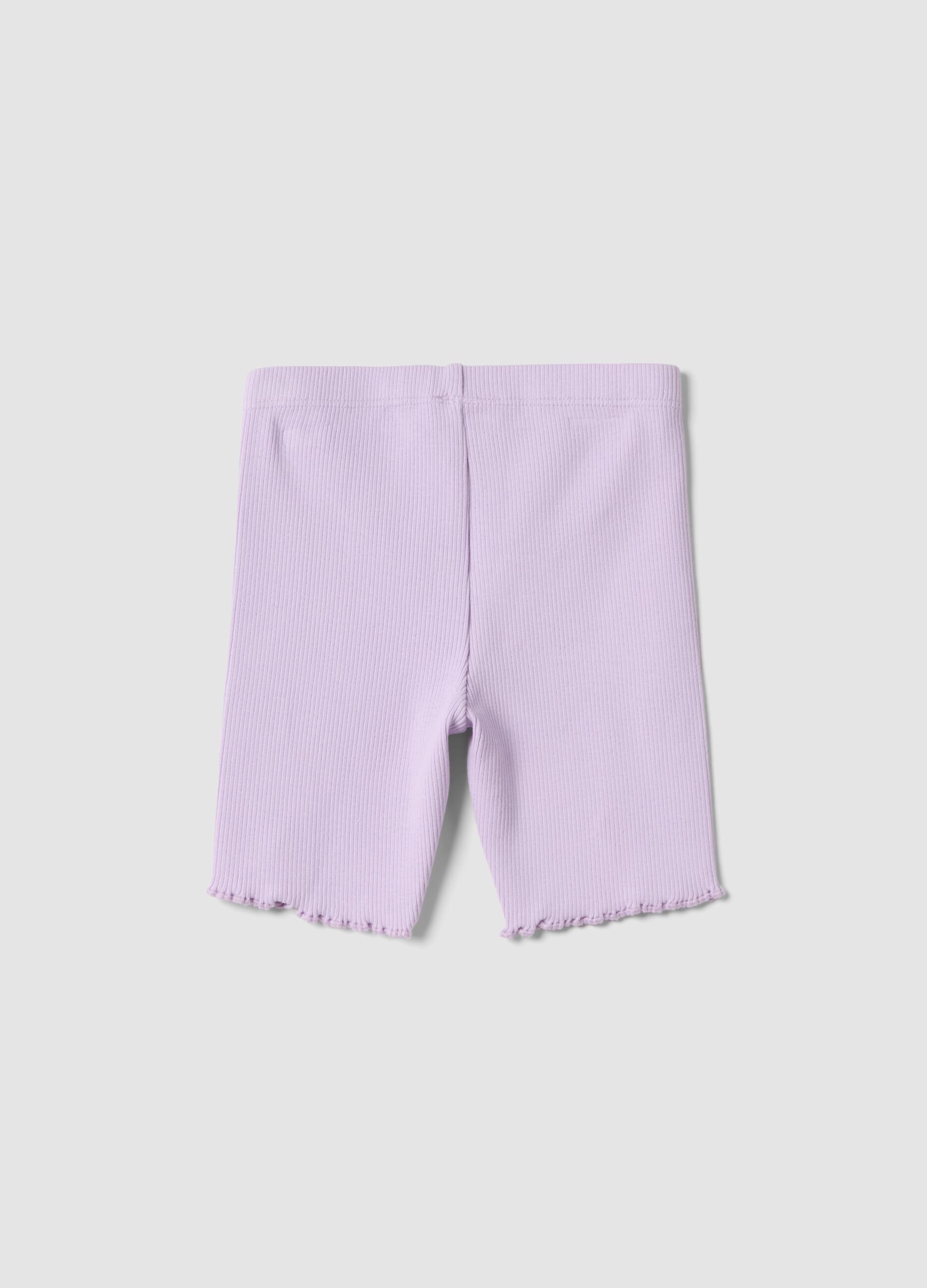 Purple ribbed stretch-cotton shorts for baby girls, regular fit