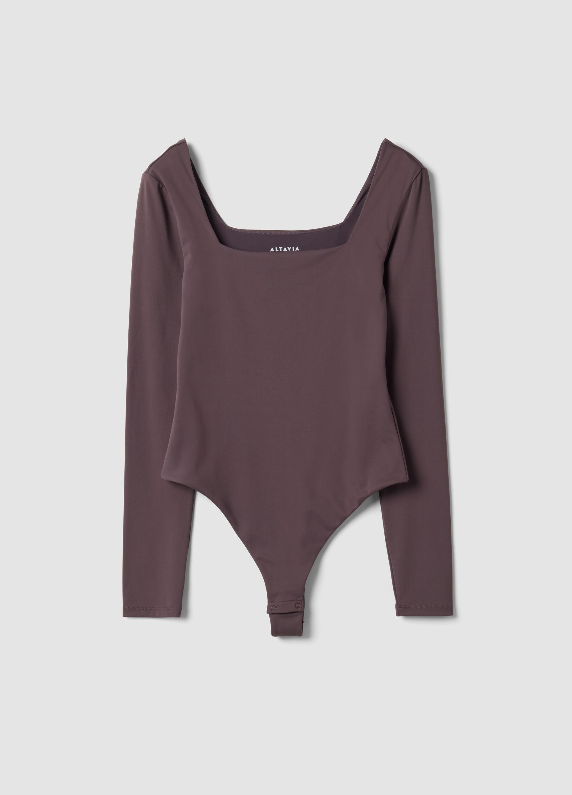 Body marrone in tessuto elasticizzato con Scollo madonna