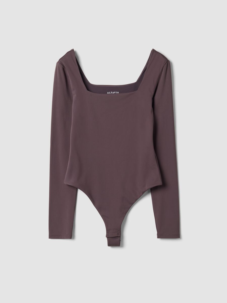 Brown stretch-fabric bodysuit with sweetheart neckline_5