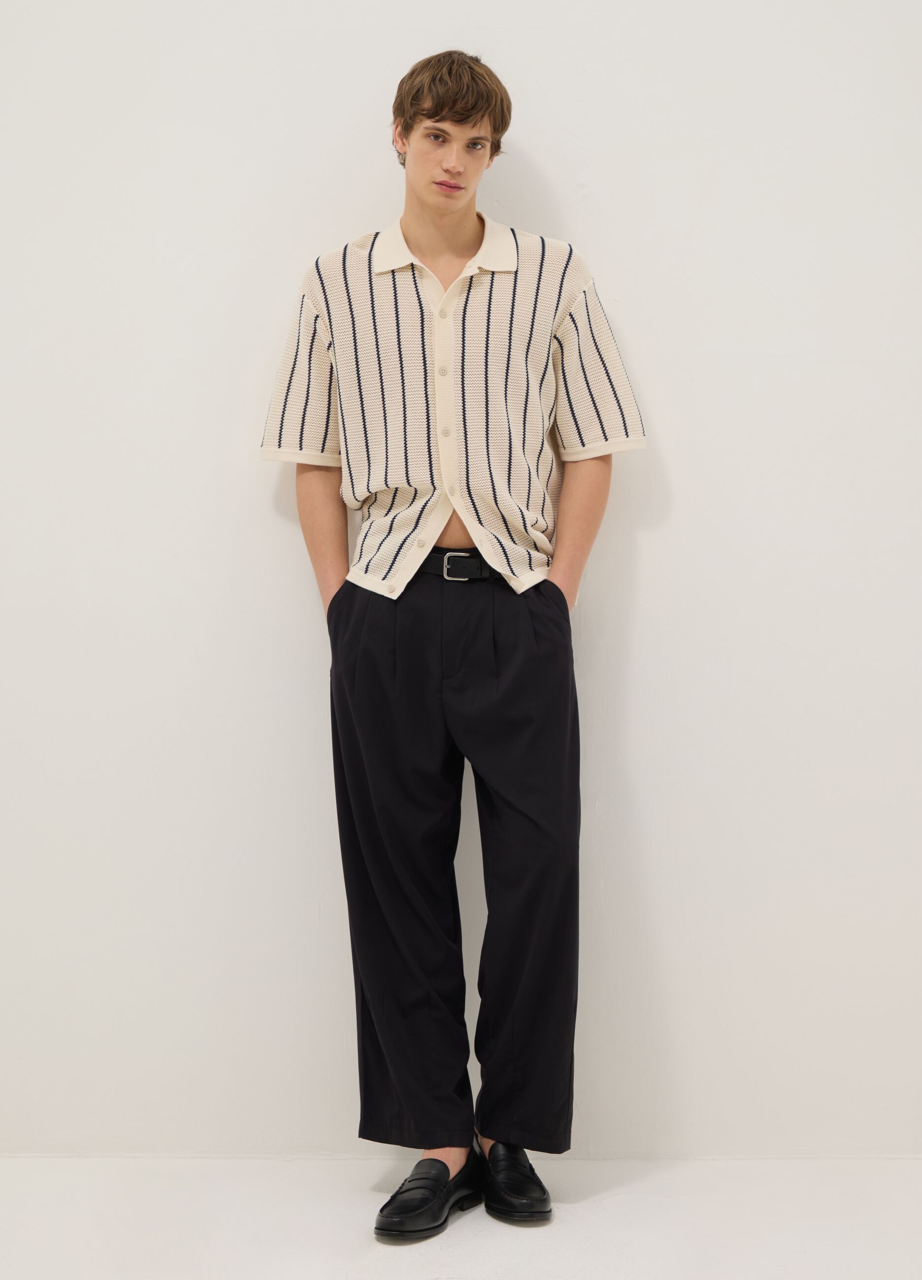 Black viscose stretch chino trousers regular fit