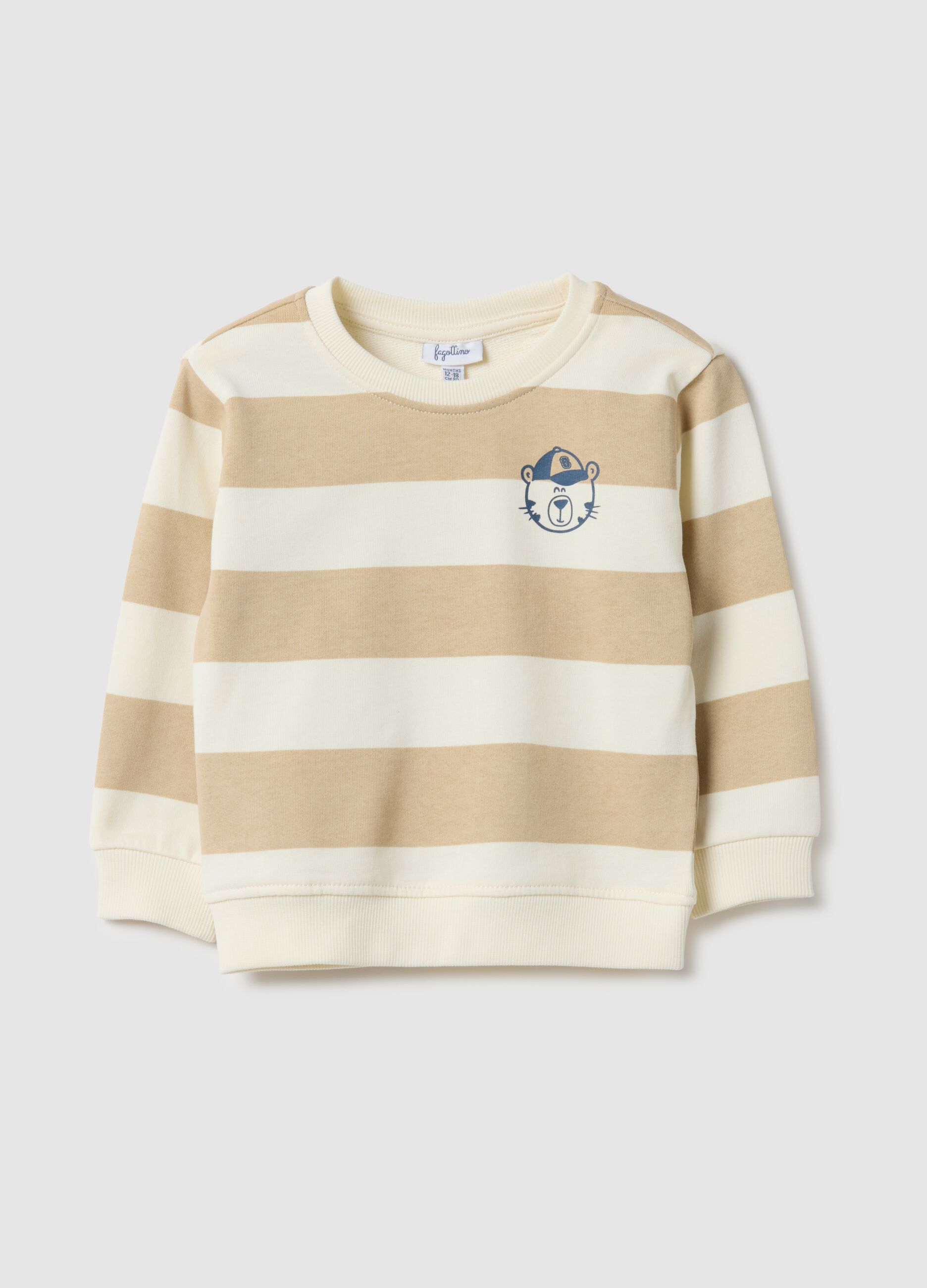 Boys' Pure Cotton Beige Striped Regular Fit Sweatshirt