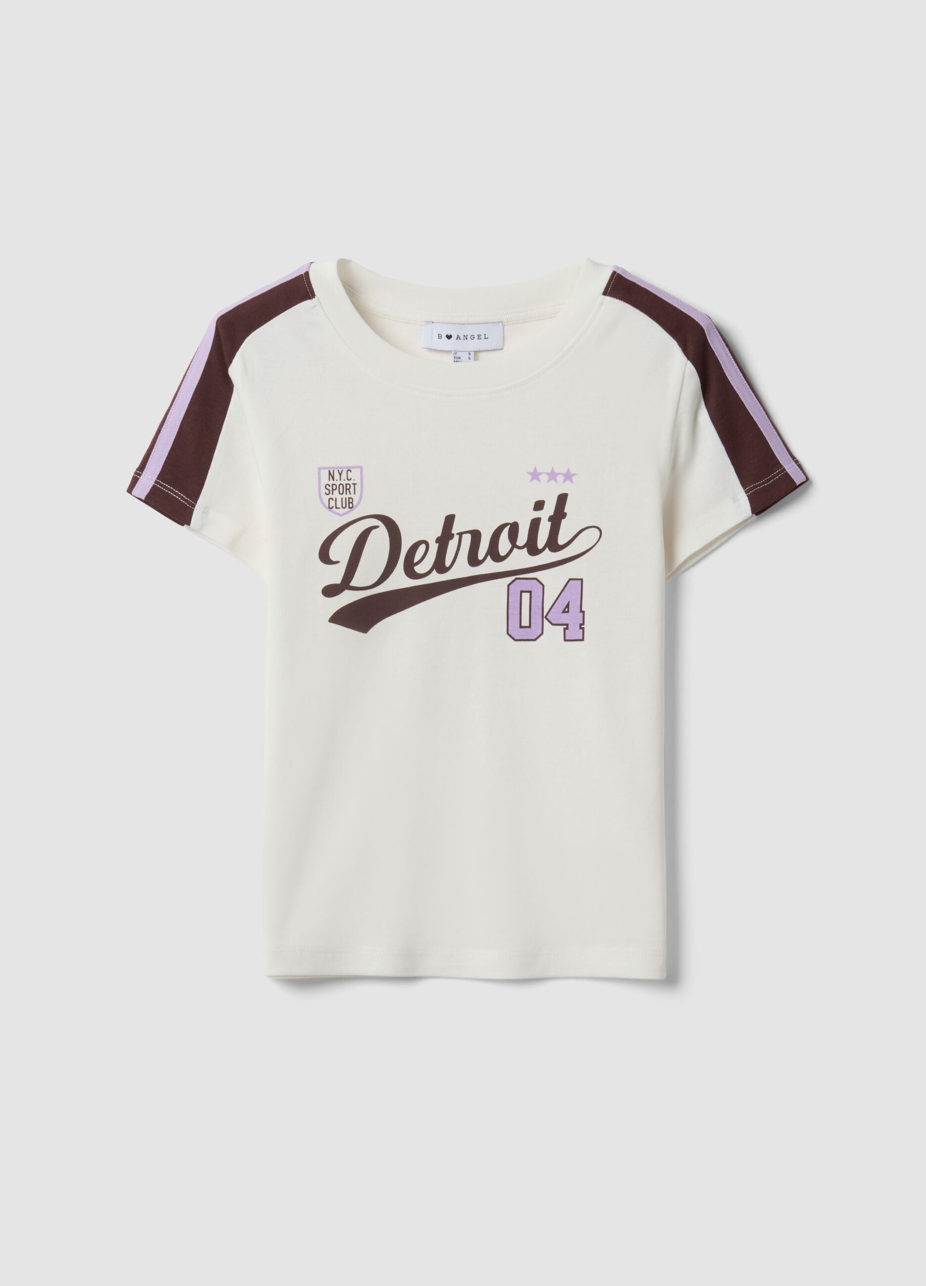 T-shirt branca em algod&atilde;o puro com gola redonda e estampado Detroit
