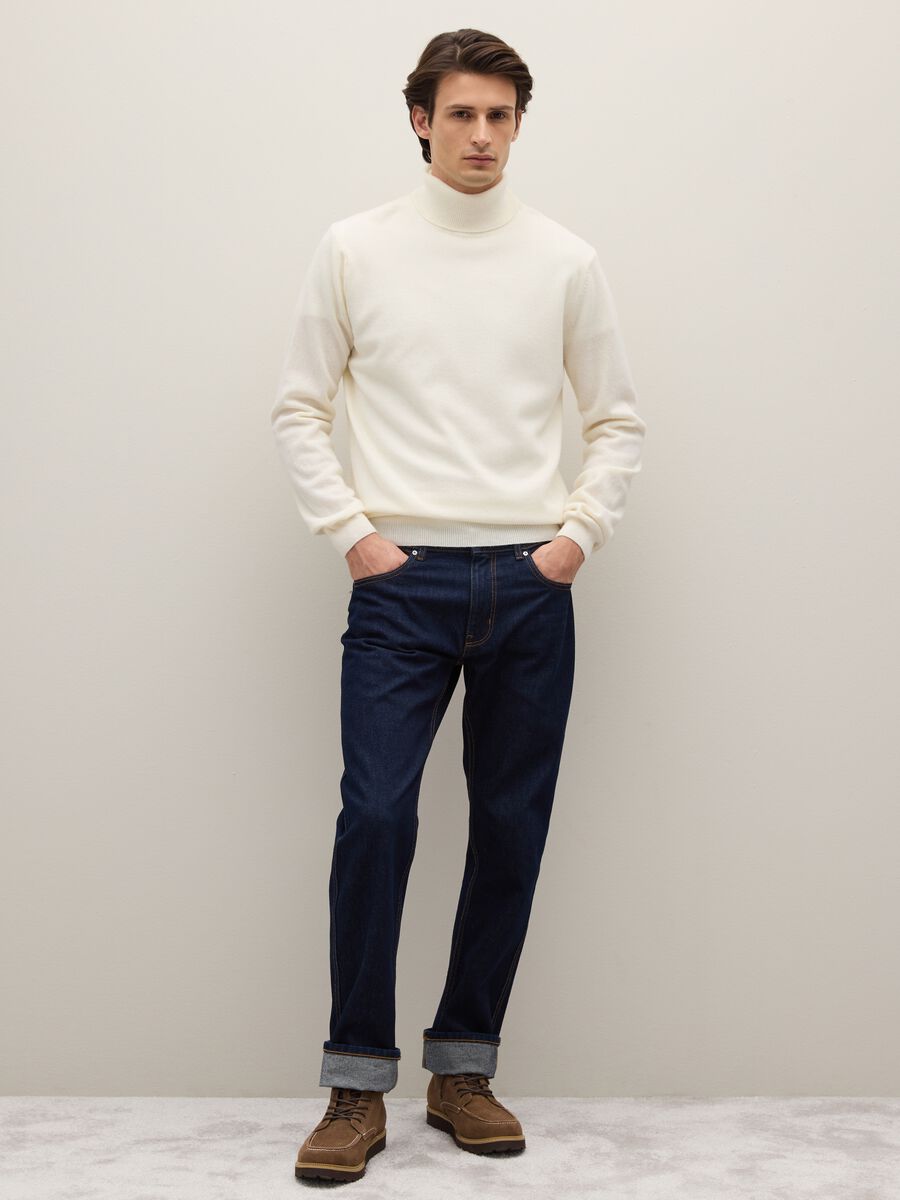 White High-Collar Lambswool Roll Neck Regular Fit_1