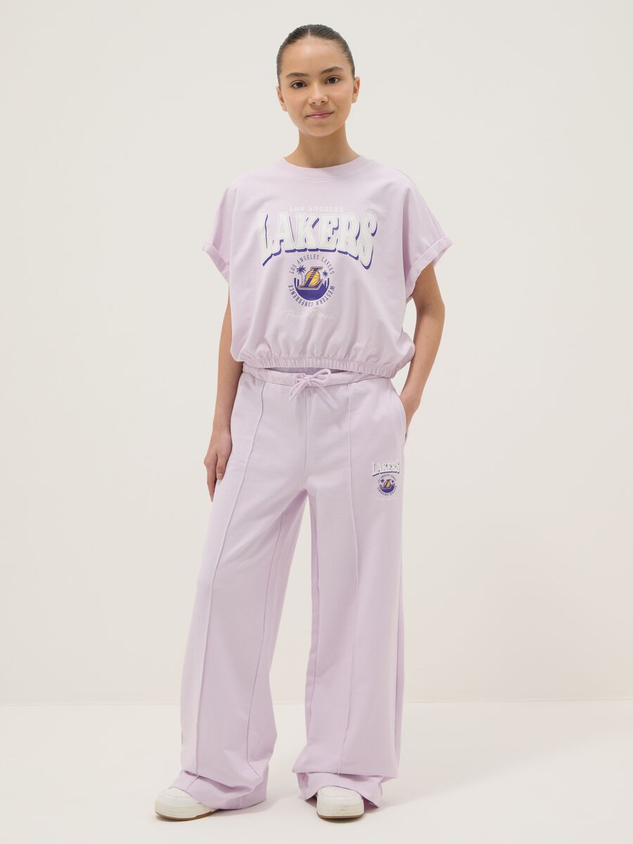 Ensemble jogging violet en coton stretch avec imprim&eacute; Lakers pour fille &ndash; coupe regular_0