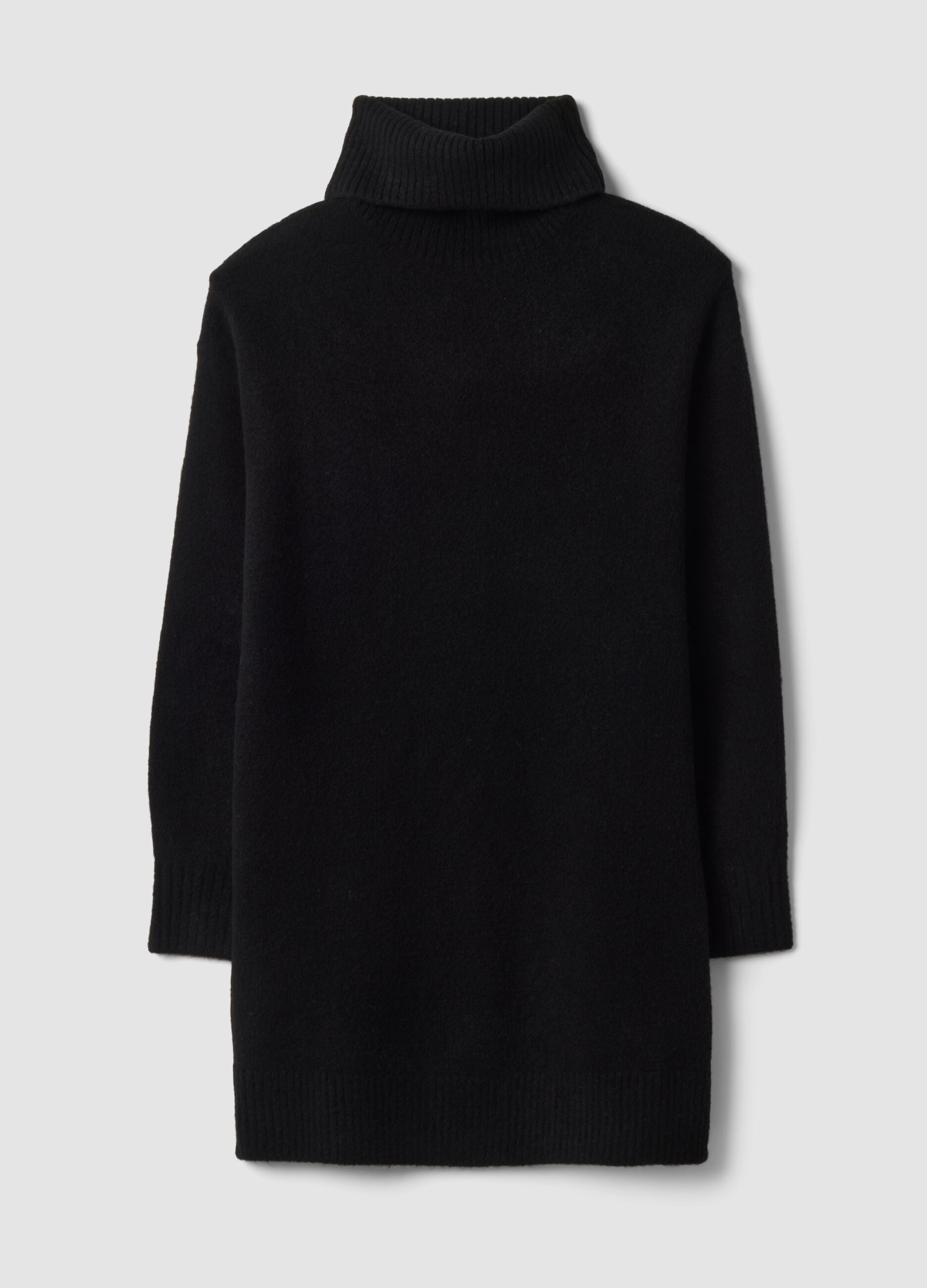 Schwarzes Stretch-Wollkleid mit Rollkragen