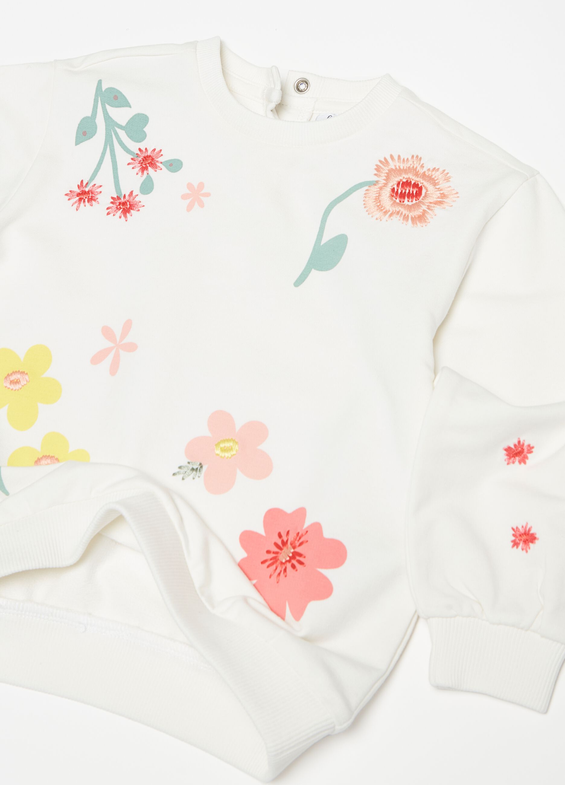 Sweatshirt with floral embroidery and print