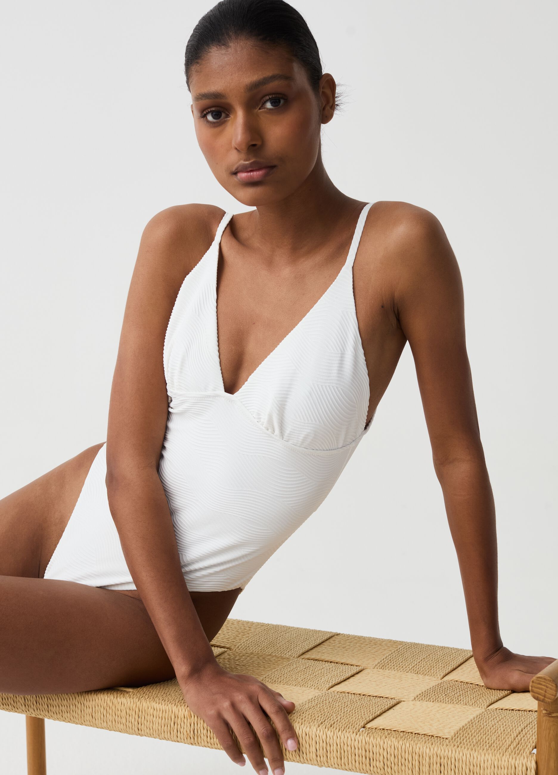One-piece swimsuit with wave design