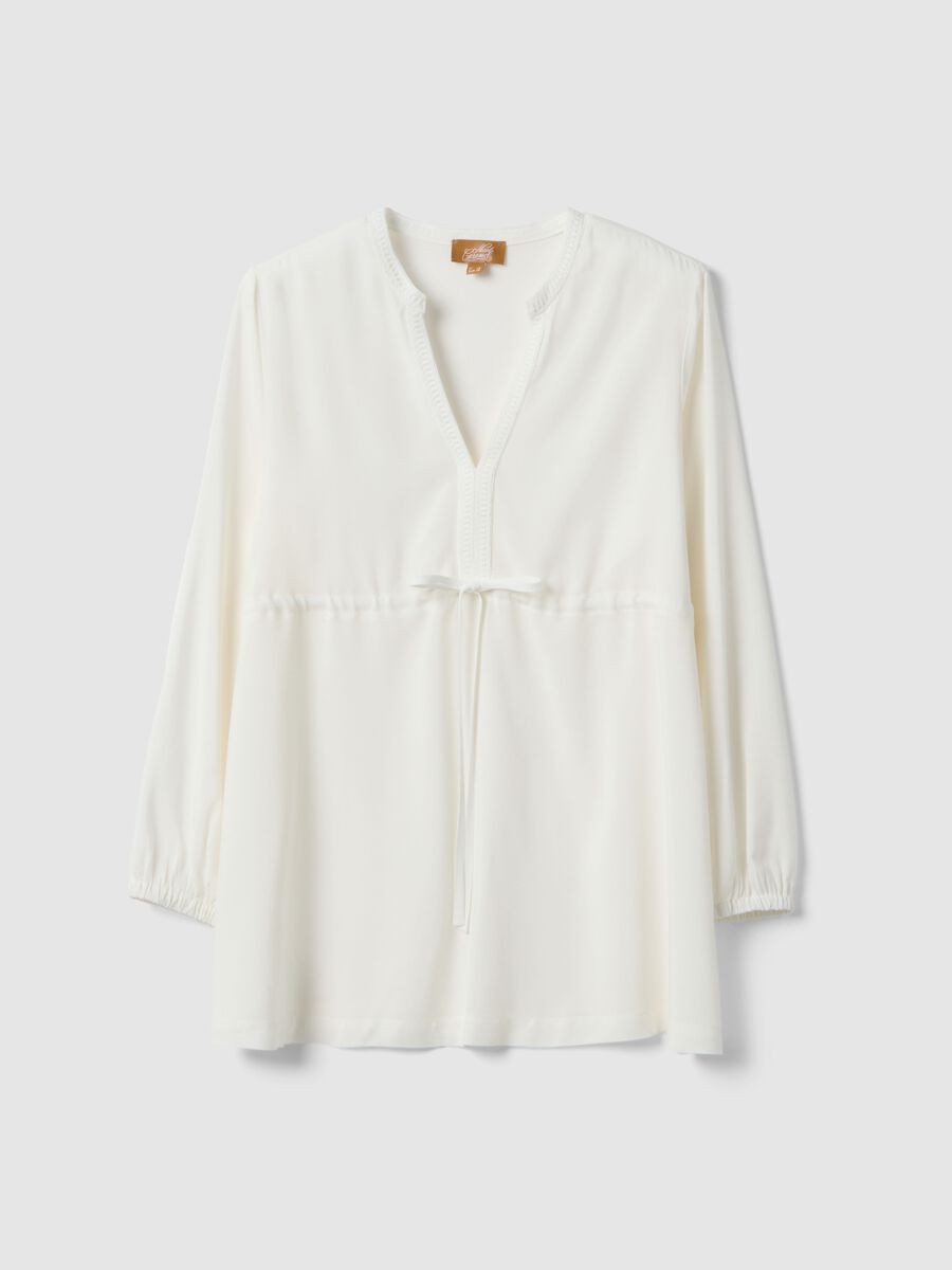 White maternity blouse in pure viscose with Mandarin collar_4