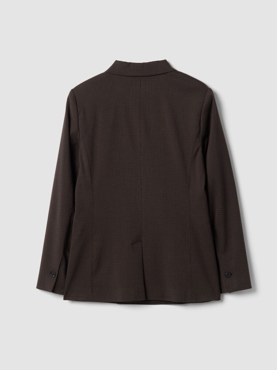 Brown stretch viscose micro-check regular-fit blazer_6