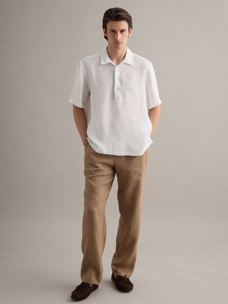 White pure linen regular fit shirt with bowling collar_2