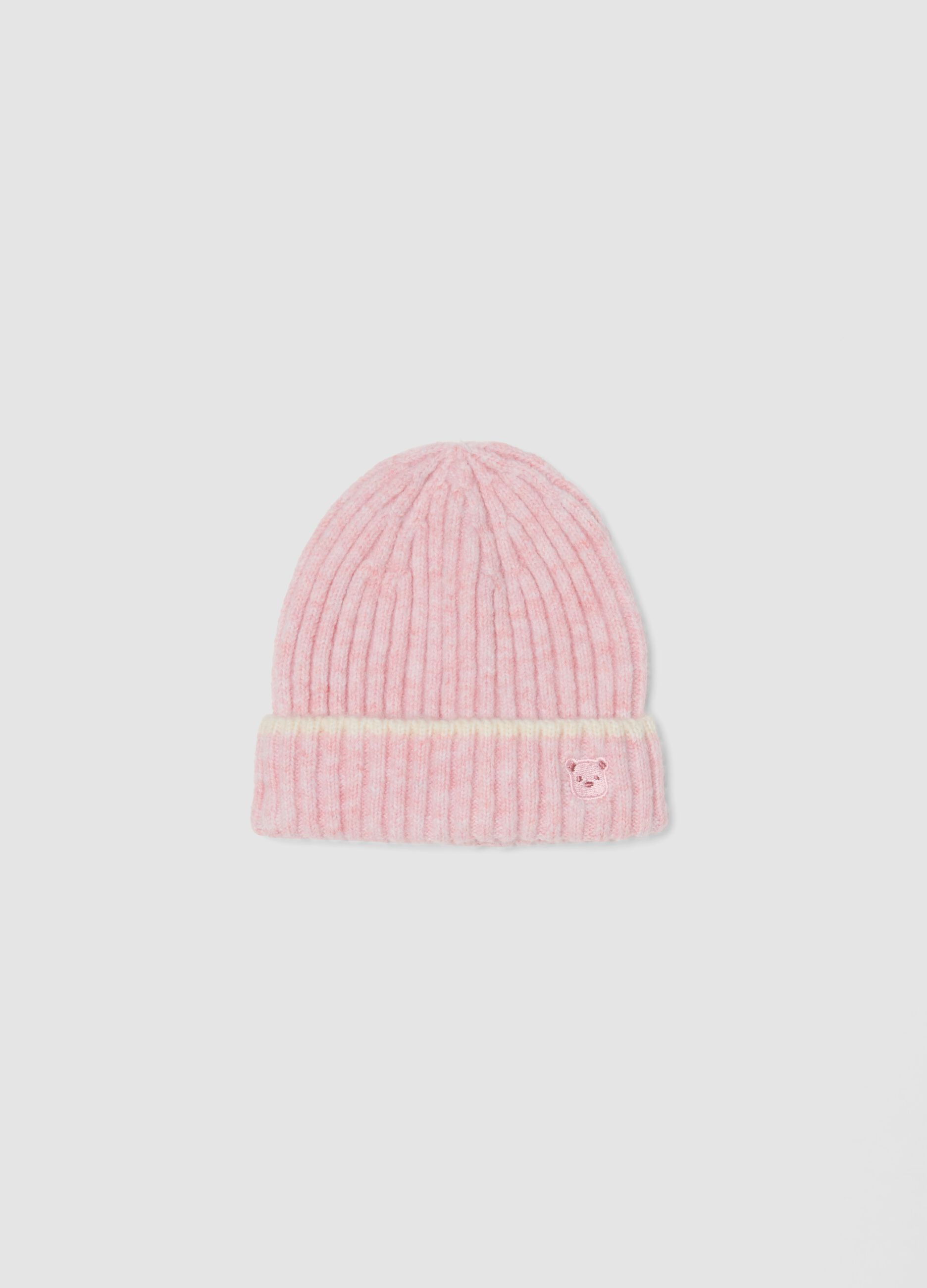 Cappello rosa in lana elasticizzata a coste
