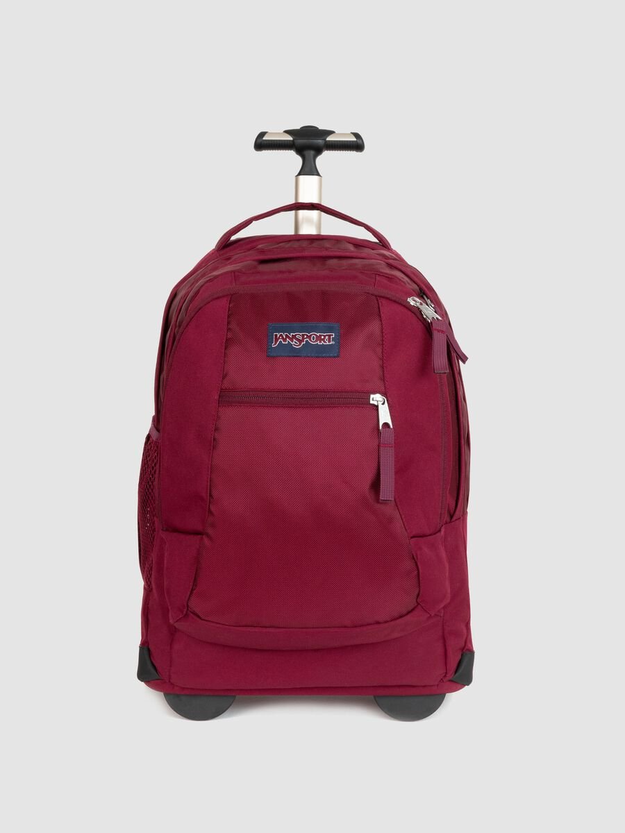 Zaino trolley rosso con ruote e tasche zip_0