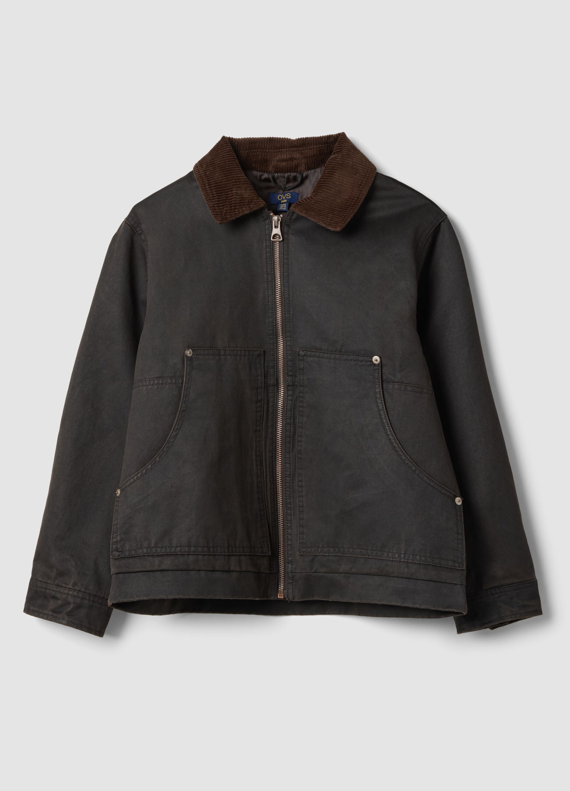 Black cotton-blend jacket with velvet collar for boys
