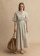 Beige striped pure cotton maxi dress, regular fit with V-neck_0