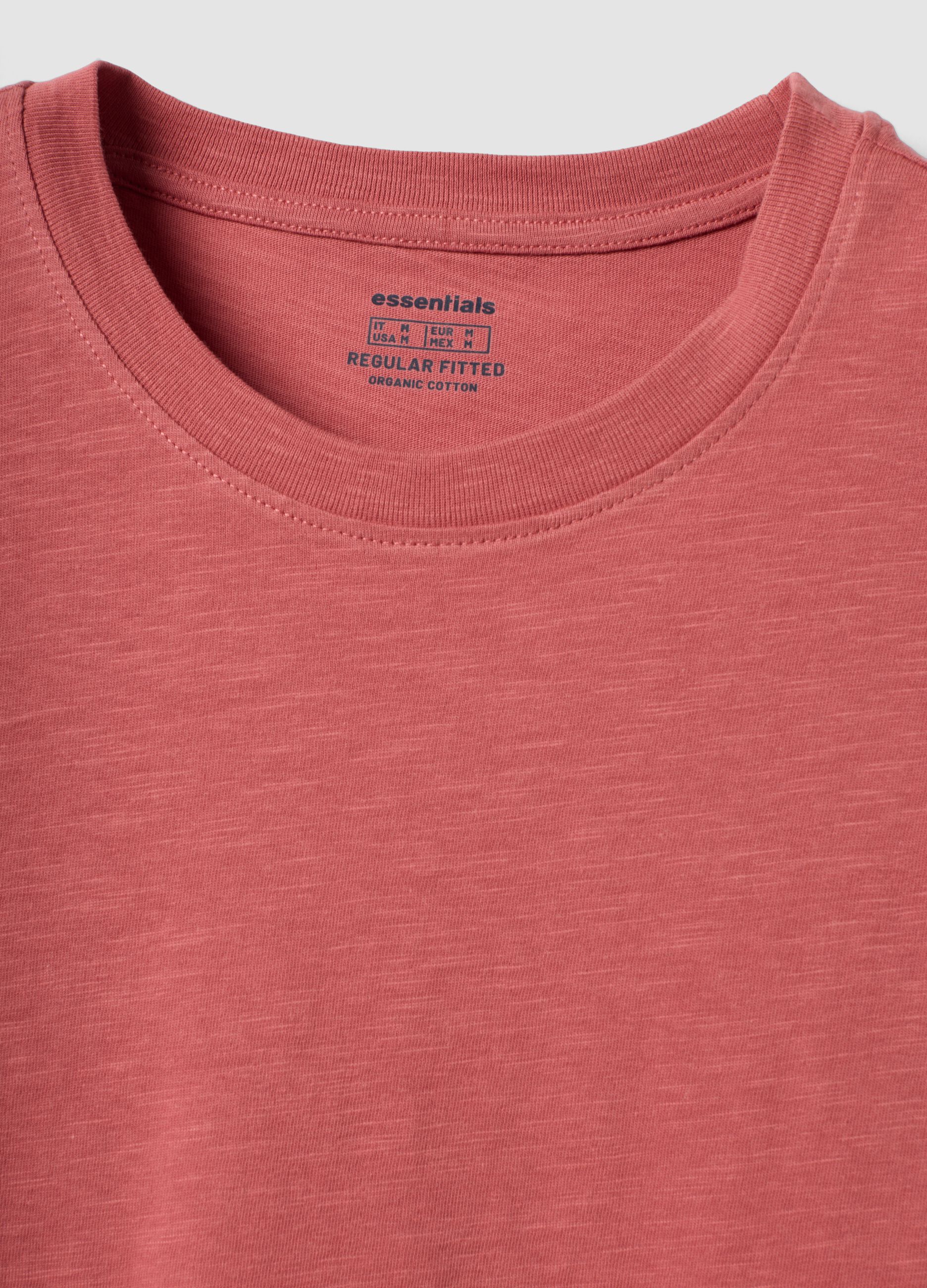 T-shirt rosa em algod&atilde;o puro de manga curta, corte regular