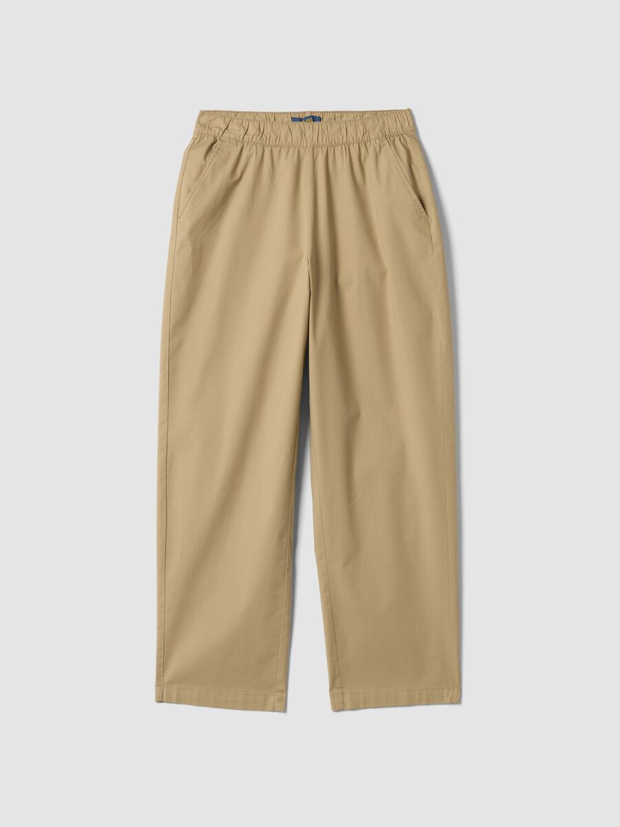 Beige stretch-cotton trousers with elasticated waistband_4